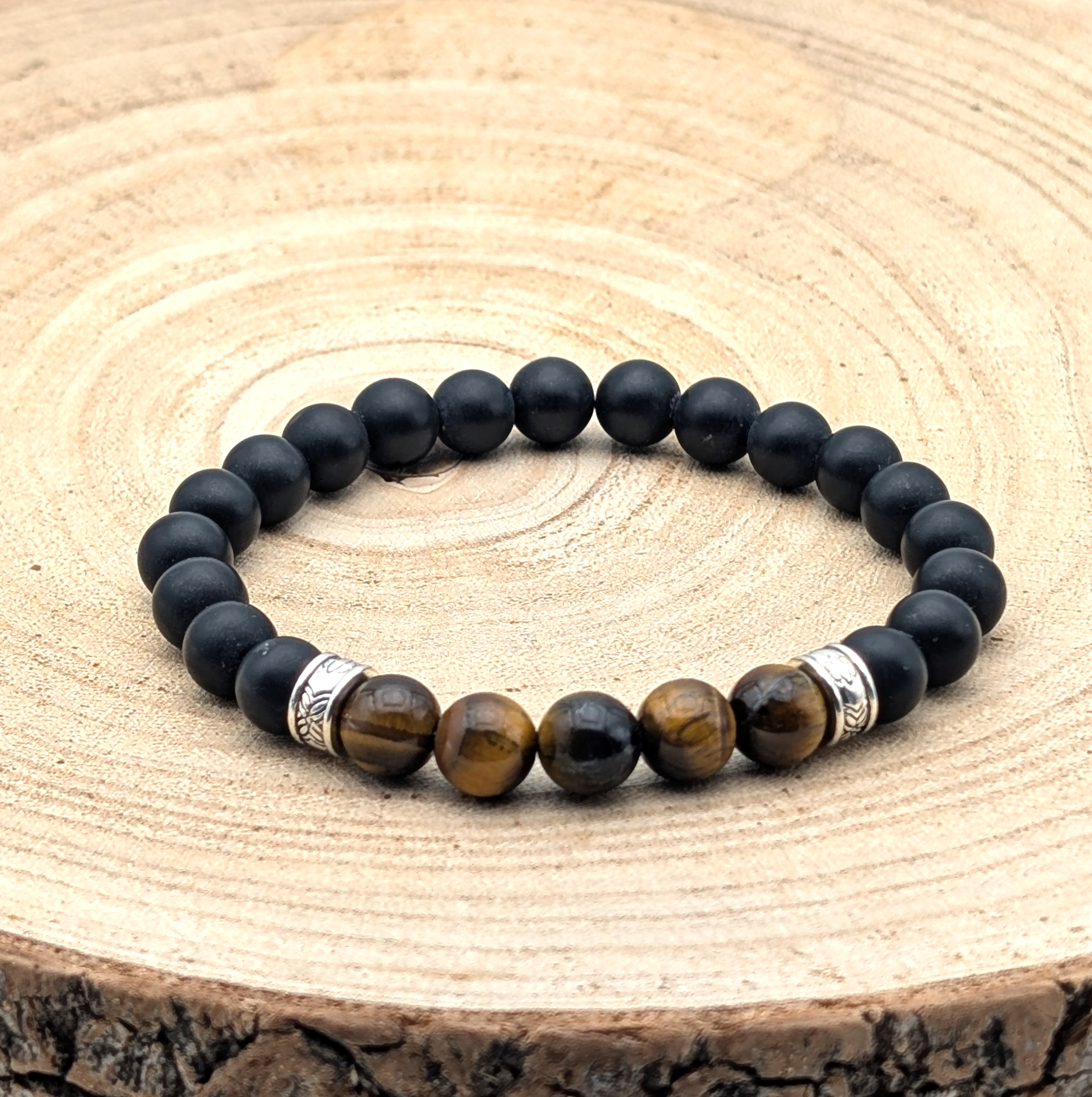 Bracelet OEIL DE TIGRE / ONYX GIVRÉ