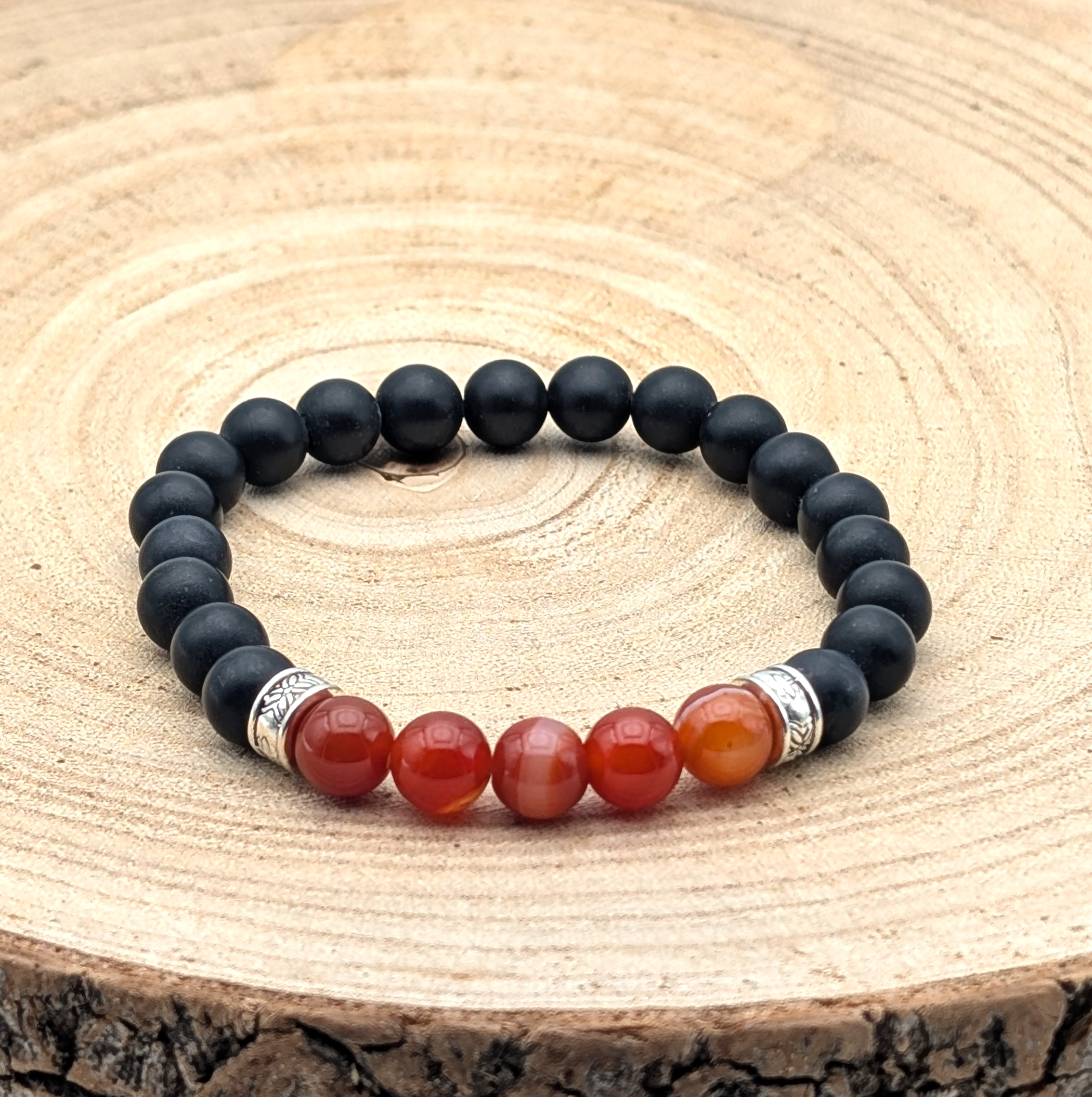 Bracelet CORNALINE / ONYX GIVRÉ