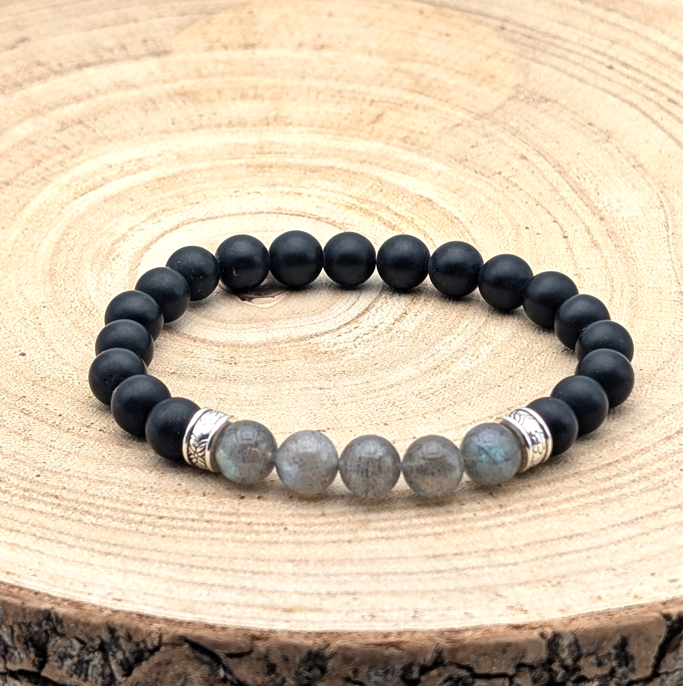 Bracelet LABRADORITE / ONYX GIVRÉ