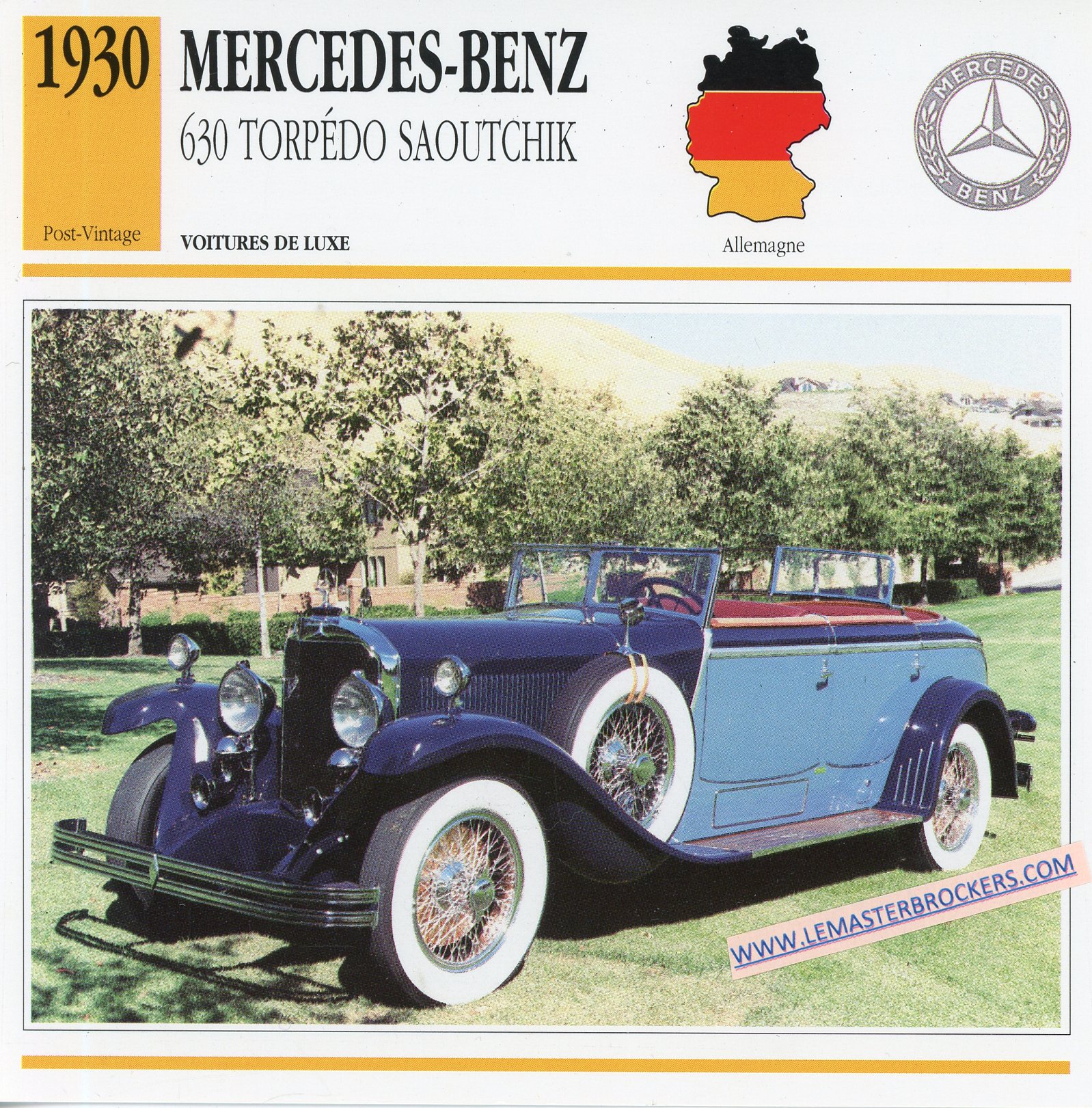 FICHE-AUTO-ATLAS-MERCEDES-BENZ-TORPÉDO-SAOUTCHIK-1930-LEMASTERBROCKERS-CARD-CARS