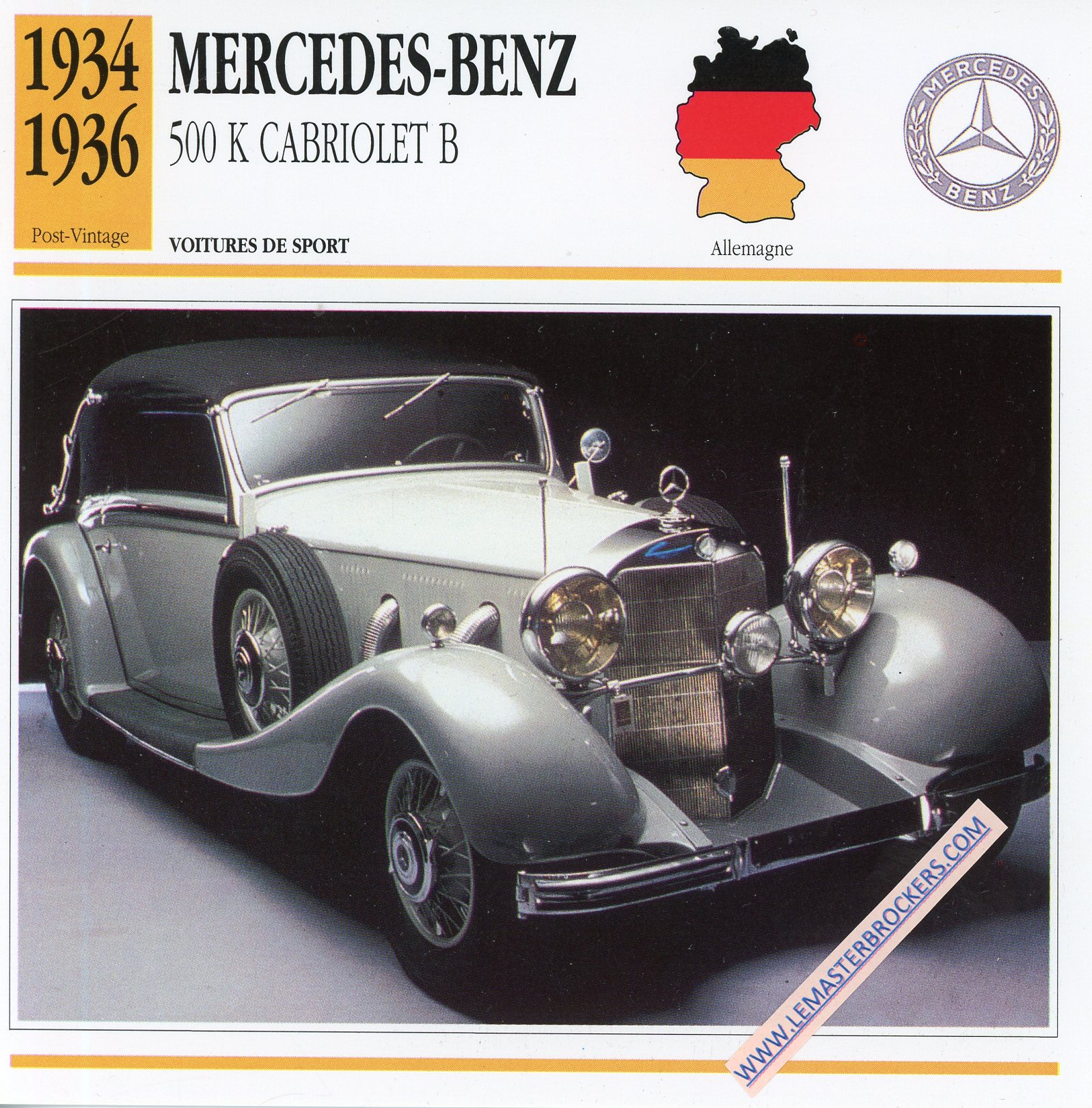 FICHE-AUTO-ATLAS-MERCEDES-BENZ--500-K-CABRIOLET-1934-1936-LEMASTERBROCKERS-CARD-CARS