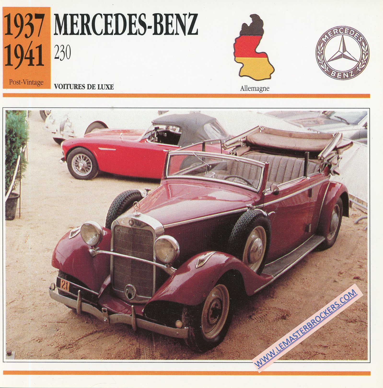FICHE-AUTO-ATLAS-MERCEDES-BENZ-230-1937-1941-LEMASTERBROCKERS-CARD-CARS