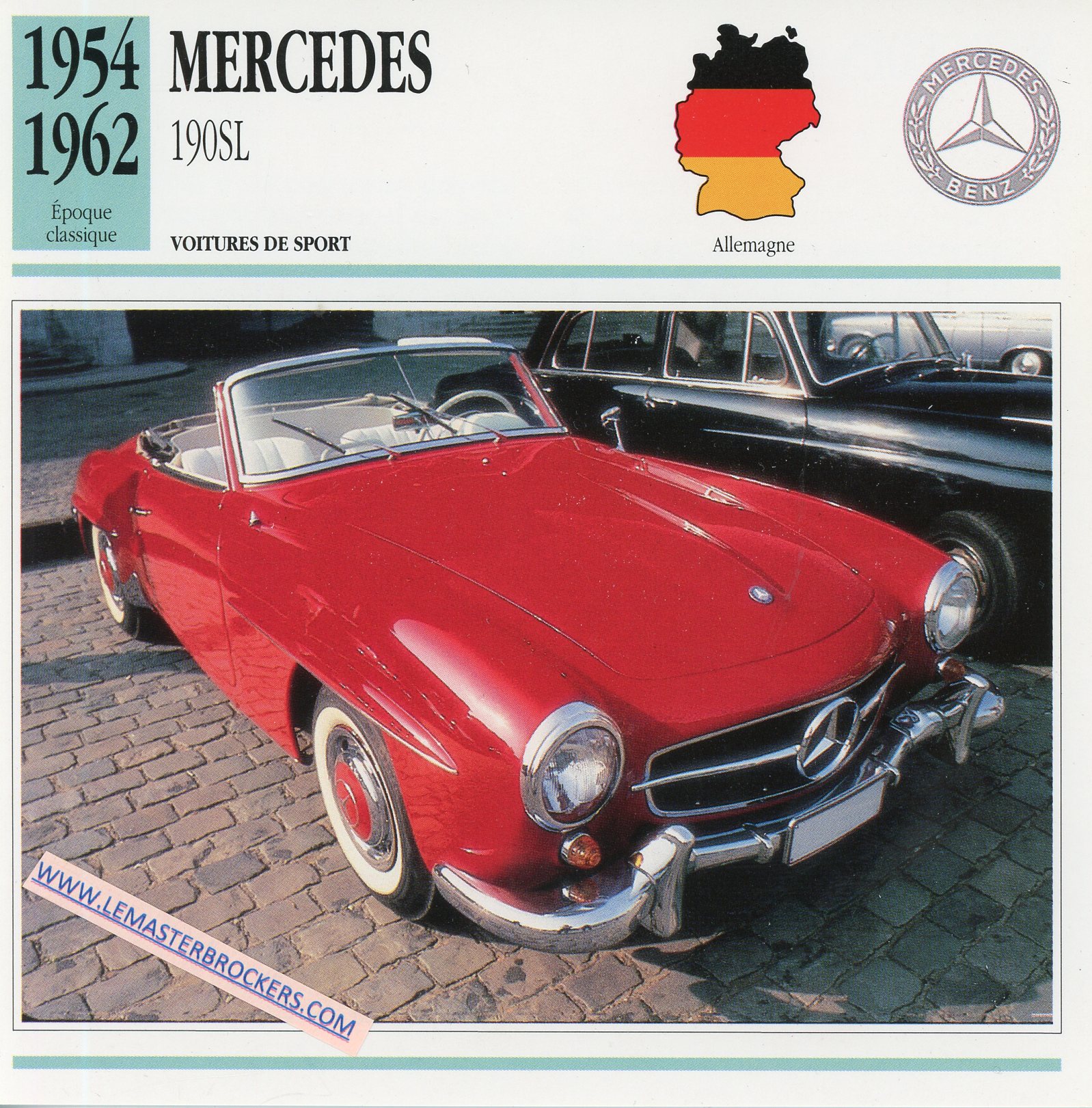 FICHE-AUTO-ATLAS-MERCEDES-BENZ-190SL-1954-1962-LEMASTERBROCKERS-CARD-CARS