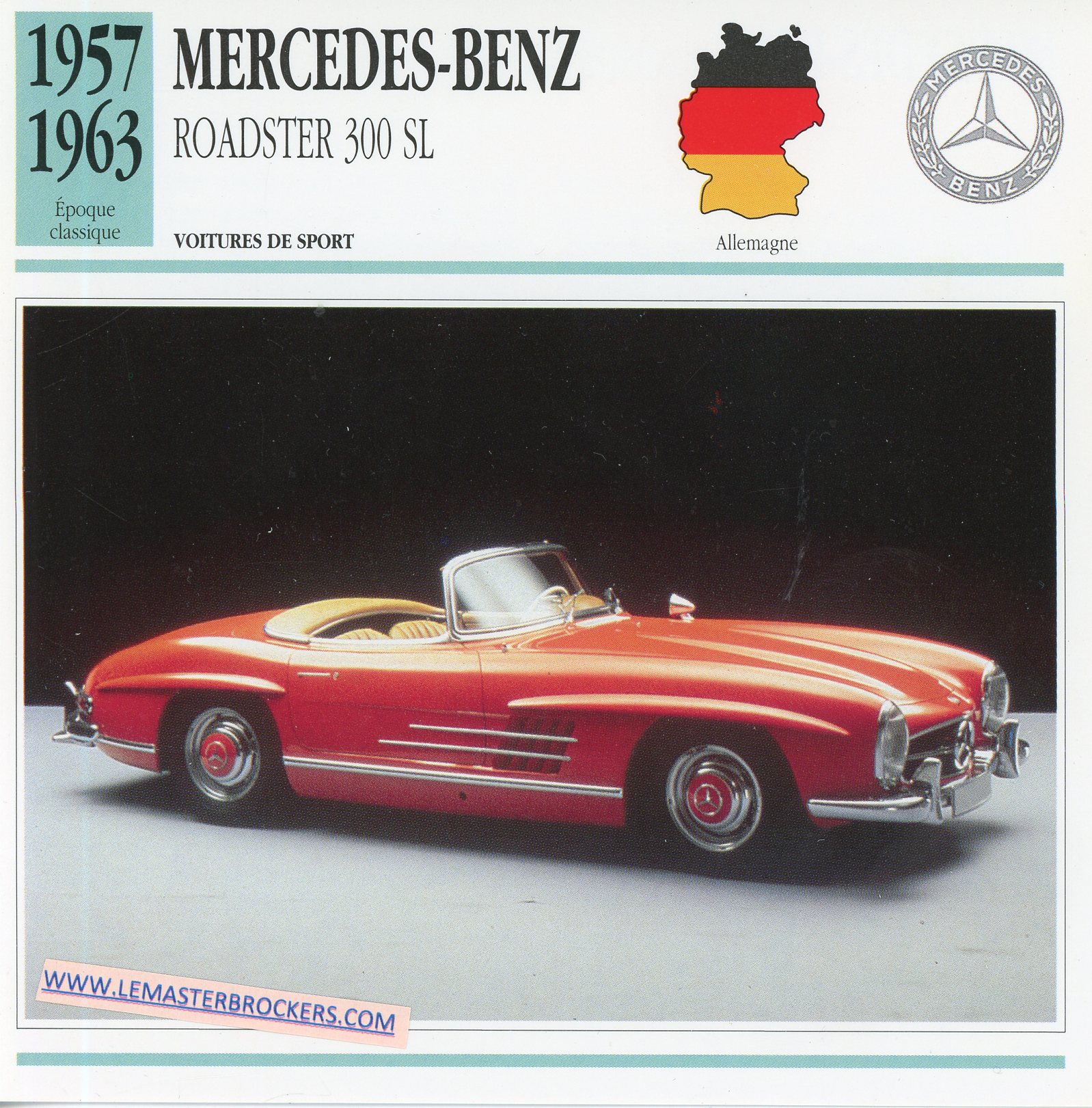 FICHE-AUTO-ATLAS-MERCEDES-BENZ-300SL-ROADSTER-1957-1963-LEMASTERBROCKERS-CARD-CARS