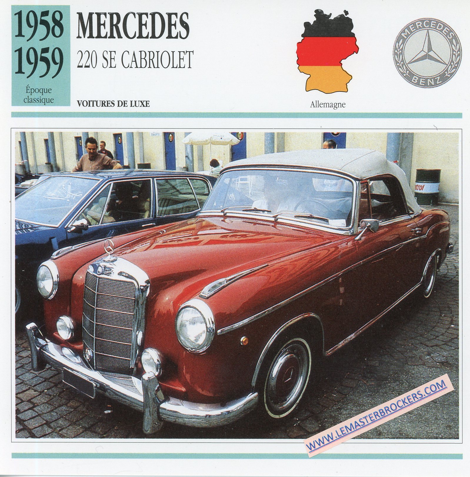 FICHE-AUTO-ATLAS-MERCEDES-BENZ-220SE-CABRIOLET-1958-1959-LEMASTERBROCKERS-CARD-CARS