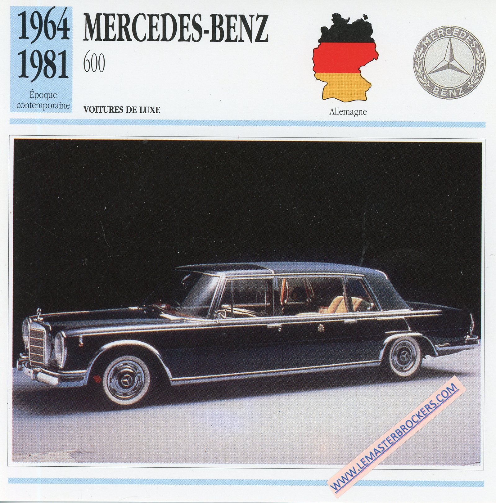 FICHE-AUTO-MERCEDES-600-LIMOUSINE-1964-1981-LEMASTERBROCKERS-CARD-CARS