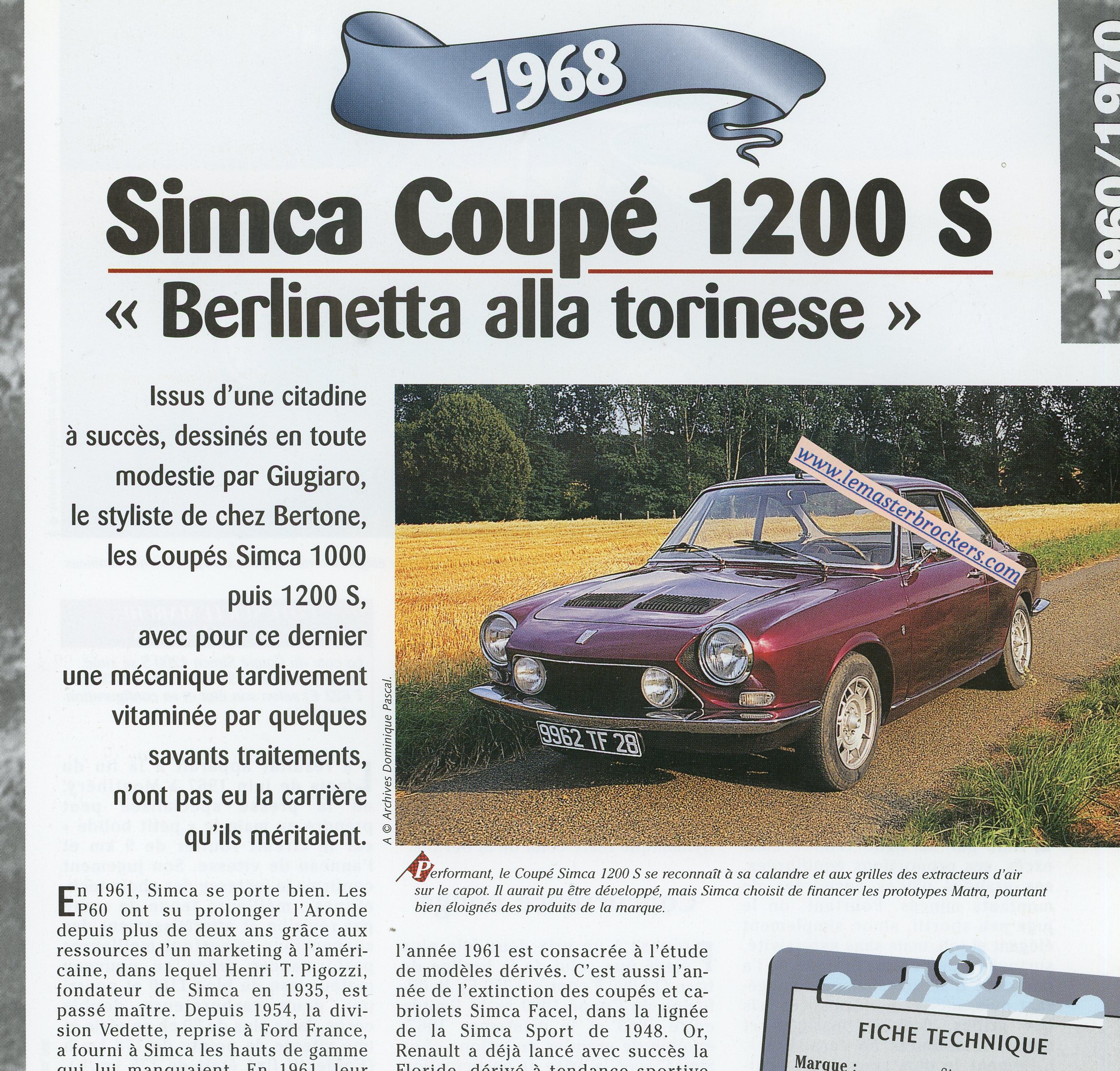 SIMCA-COUPE-1200S-1968-FICHE-TECHNIQUE-VOITURE-LEMASTERBROCKERS