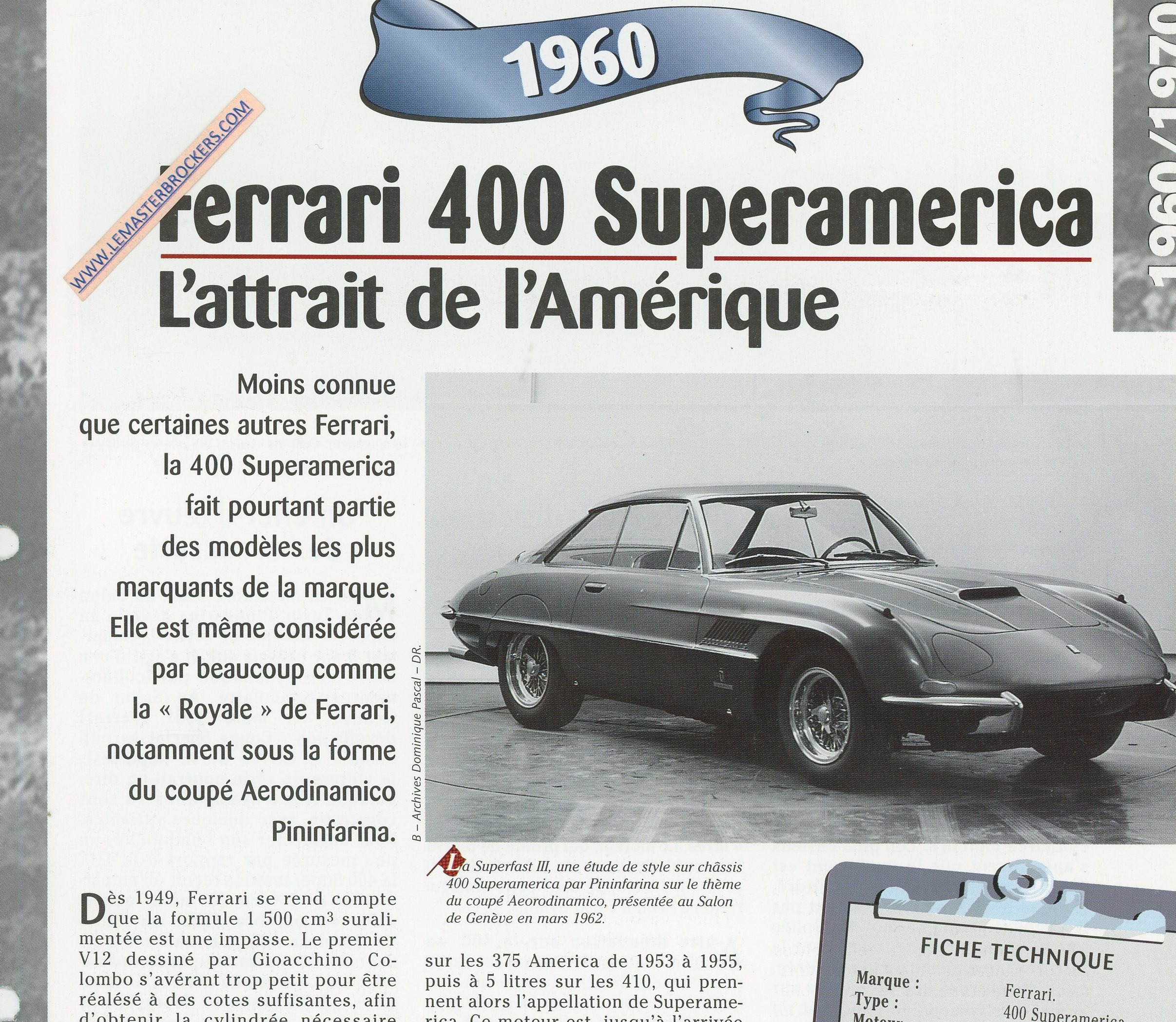FERRAR-400-SUPERAMERICA-1960-FICHE-TECHNIQUE-LEMASTERBROCKERS-CARS-CARD