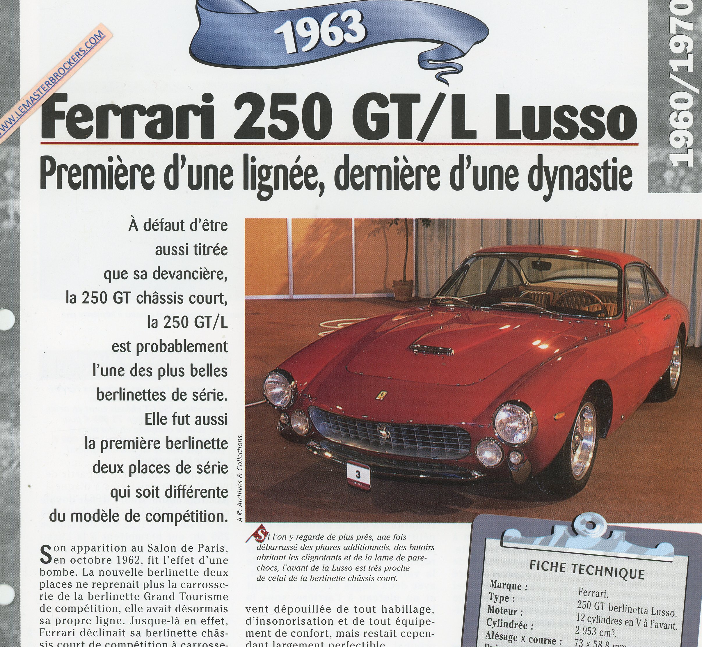 FERRARI-250-GT-L-LUSSO-1963-FICHE-TECHNIQUE-LEMASTERBROCKERS-CARS-CARD