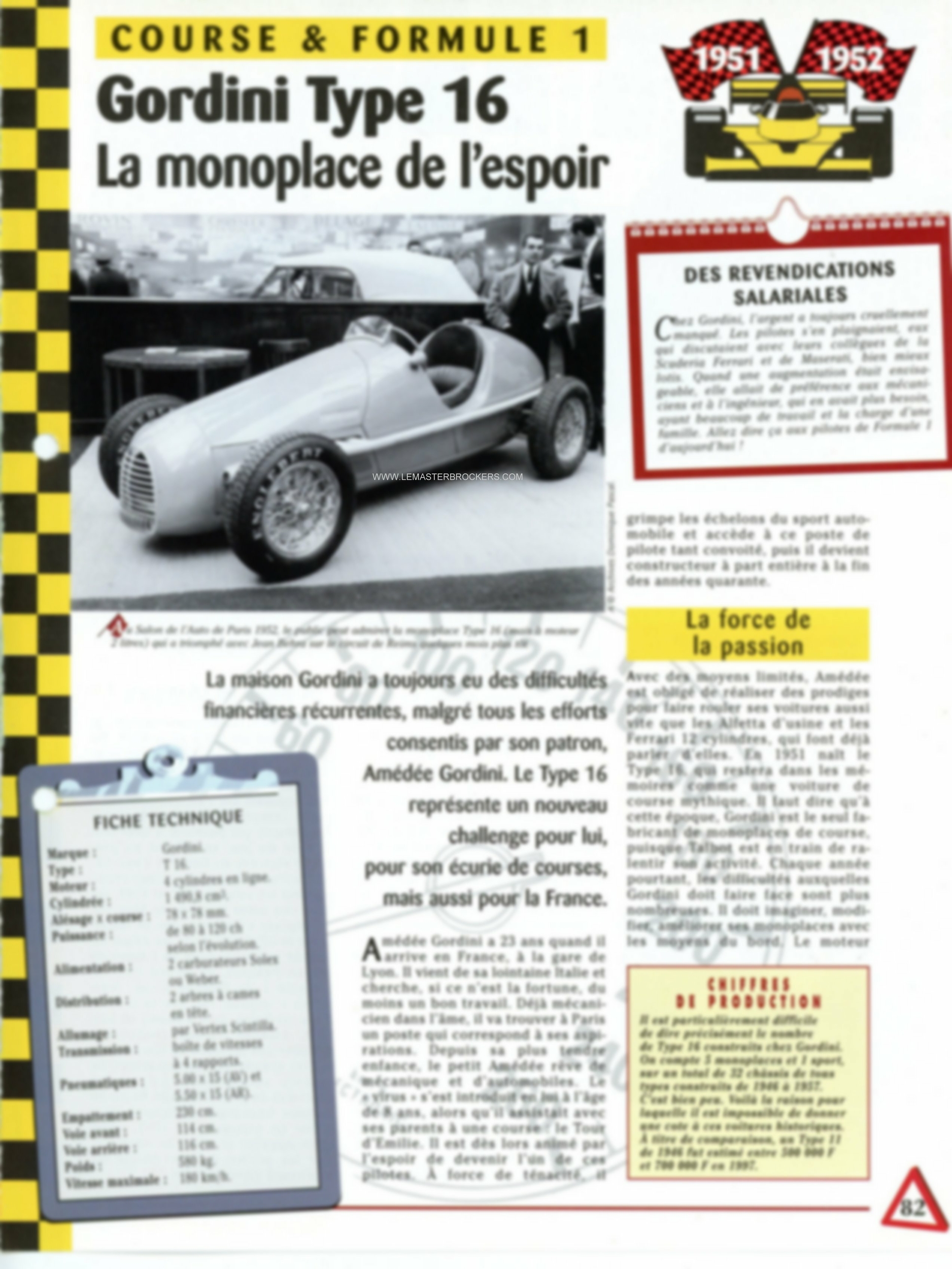 GORDINI TYPE 16 MONOPLACE DE L'ESPOIR - FICHE TECHNIQUE GORDINI T/16-LEMASTERBROCKERS