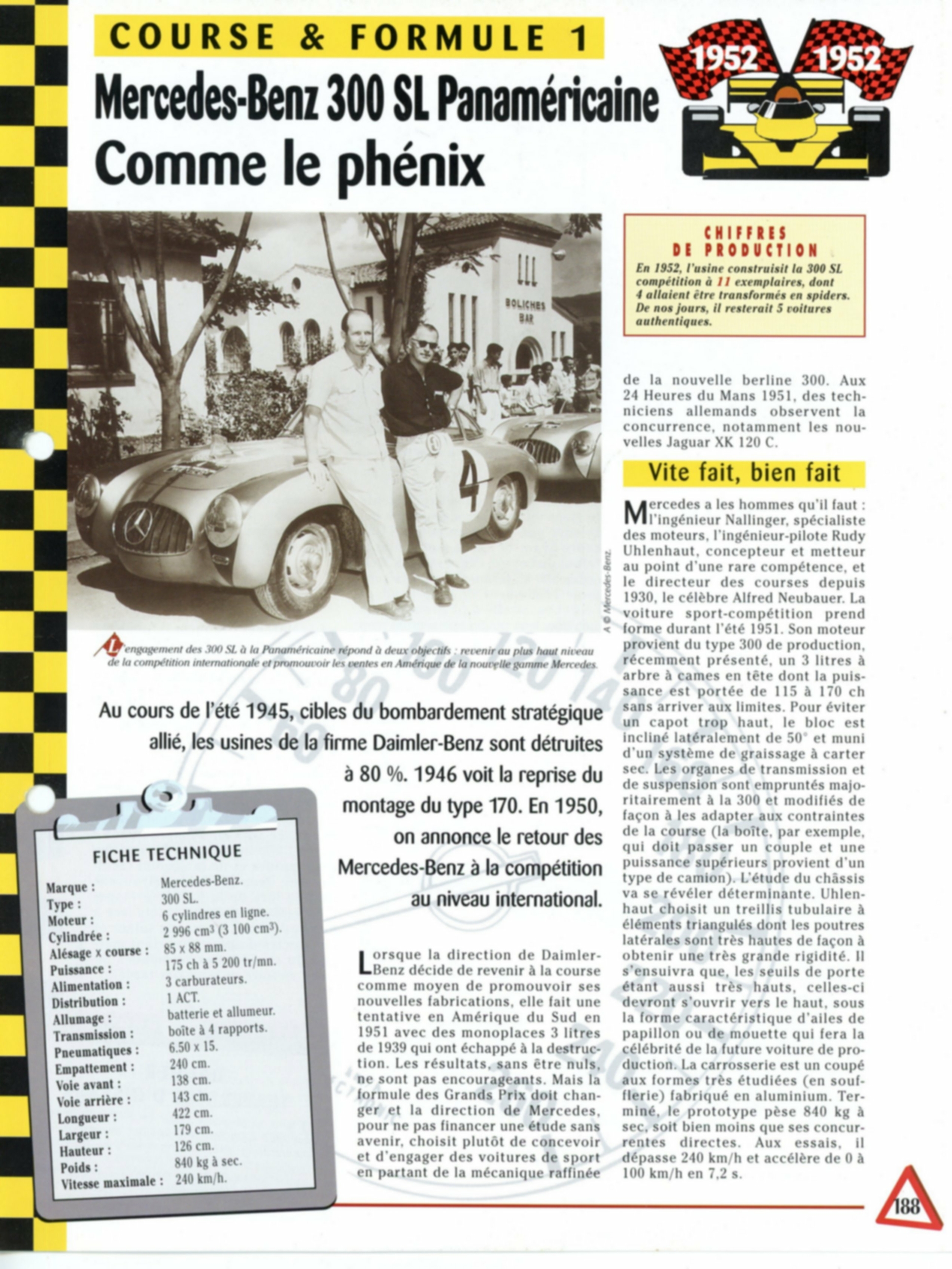 MERCEDES-BENZ 300SL - FICHE TECHNIQUE MERCEDES 300 SL COMME LE PHENIX - 1952