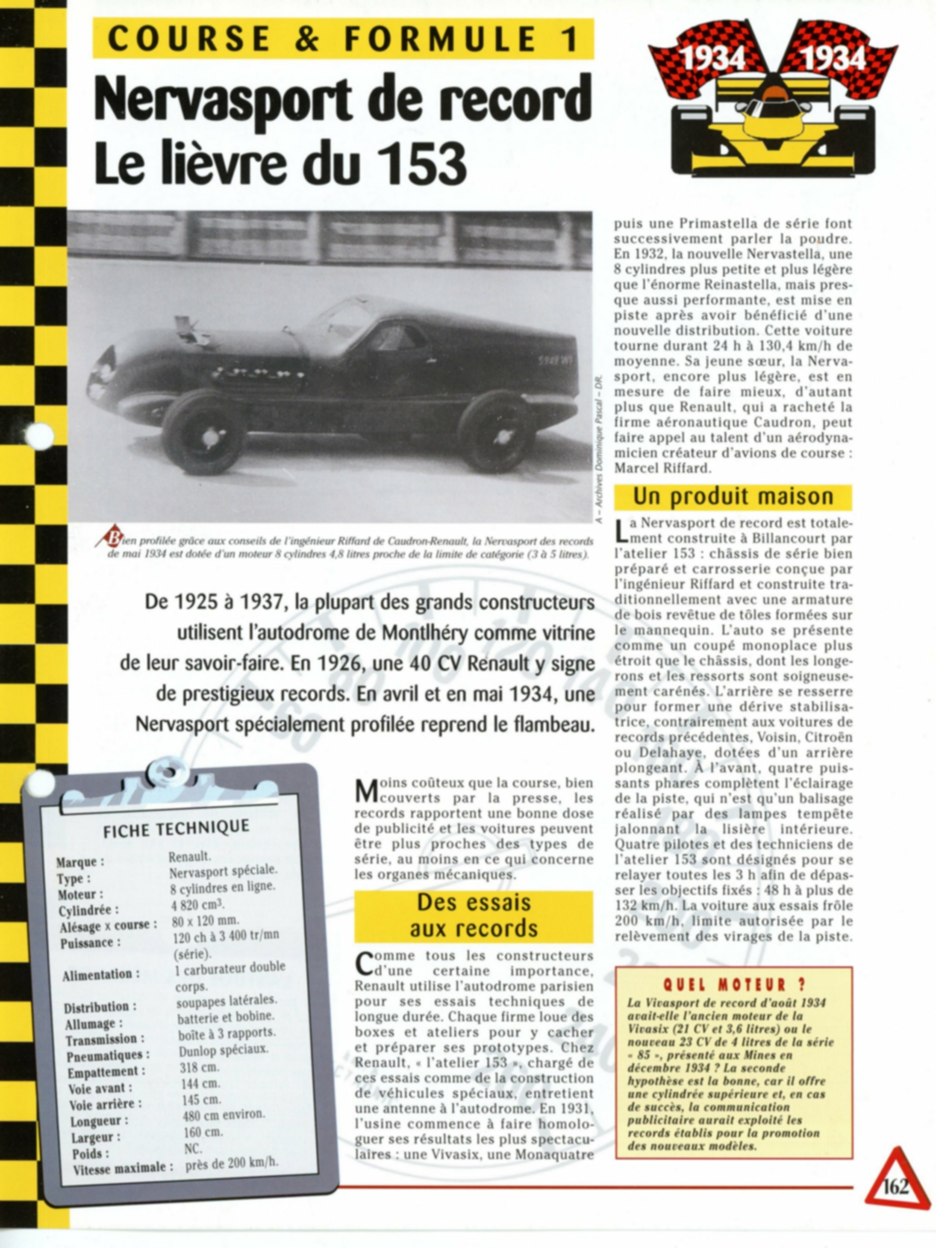 NERVASPORT DE RECORD - FICHE TECHNIQUE RENAULT NERVASPORT SPECIALE 1934