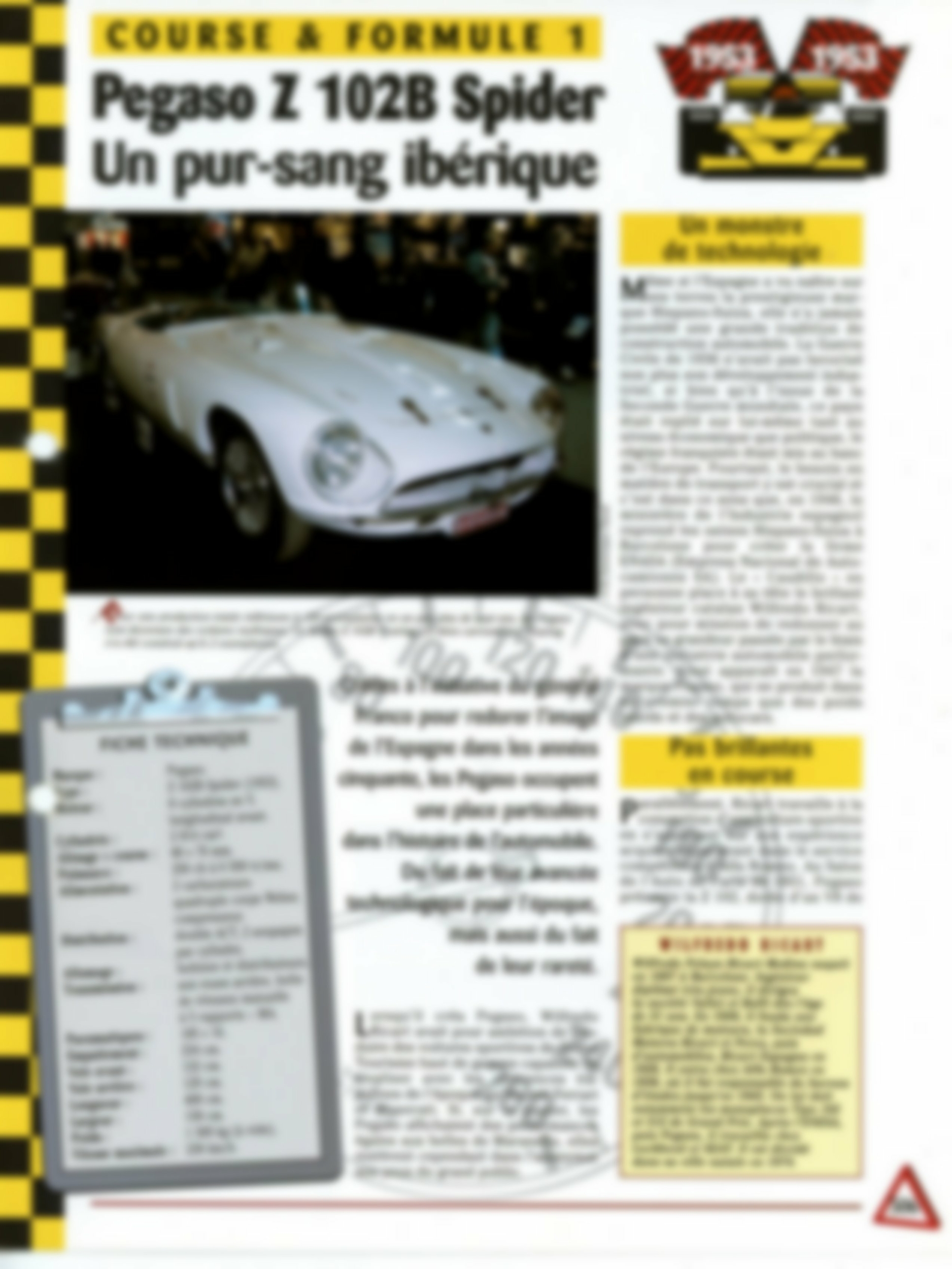 PEGASO Z 102B SPIDER 1953 - FICHE TECHNIQUE COURSE