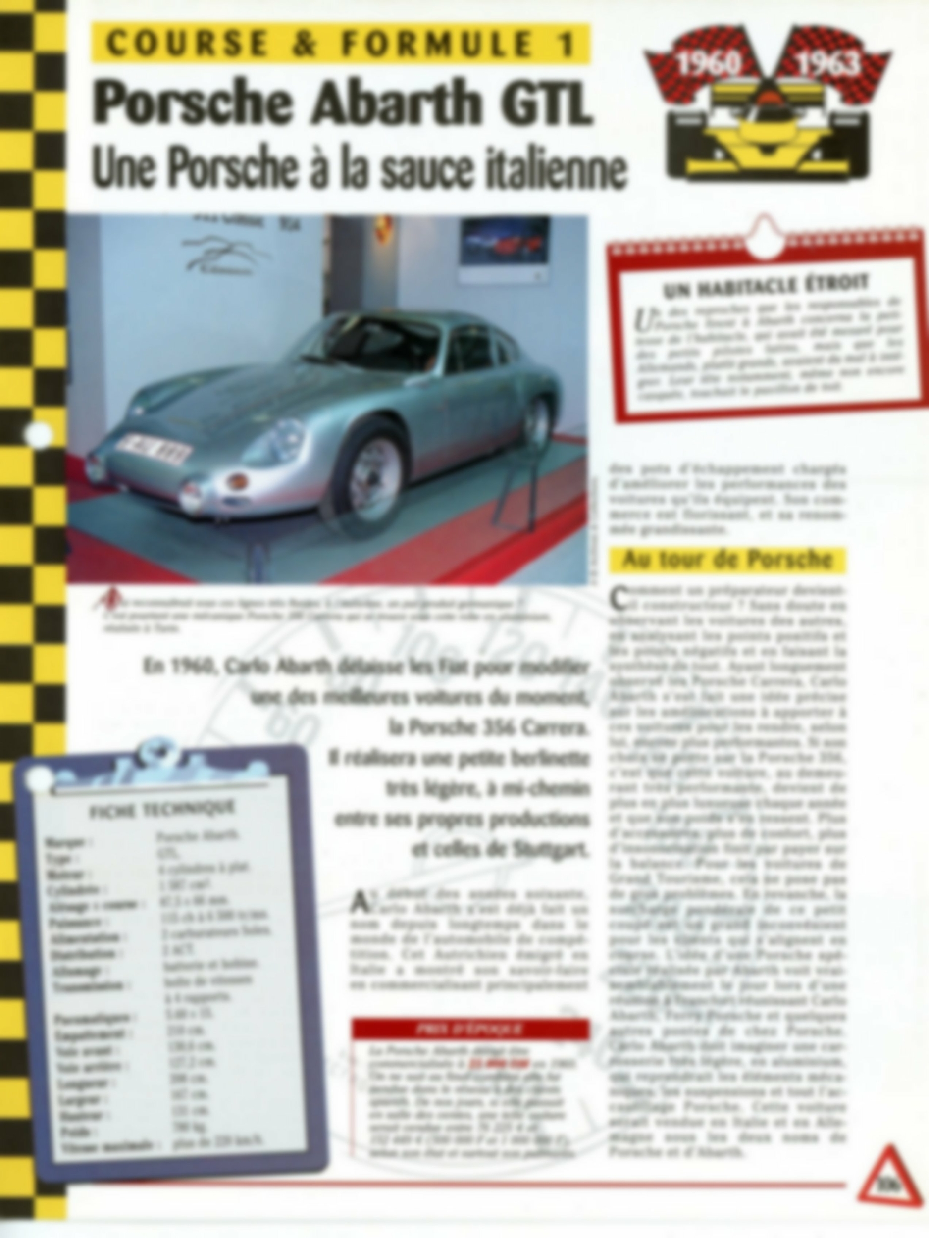 PORSCHE ABARTH GTL 1960-1963 - FICHE TECHNIQUE AUTO - COURSE