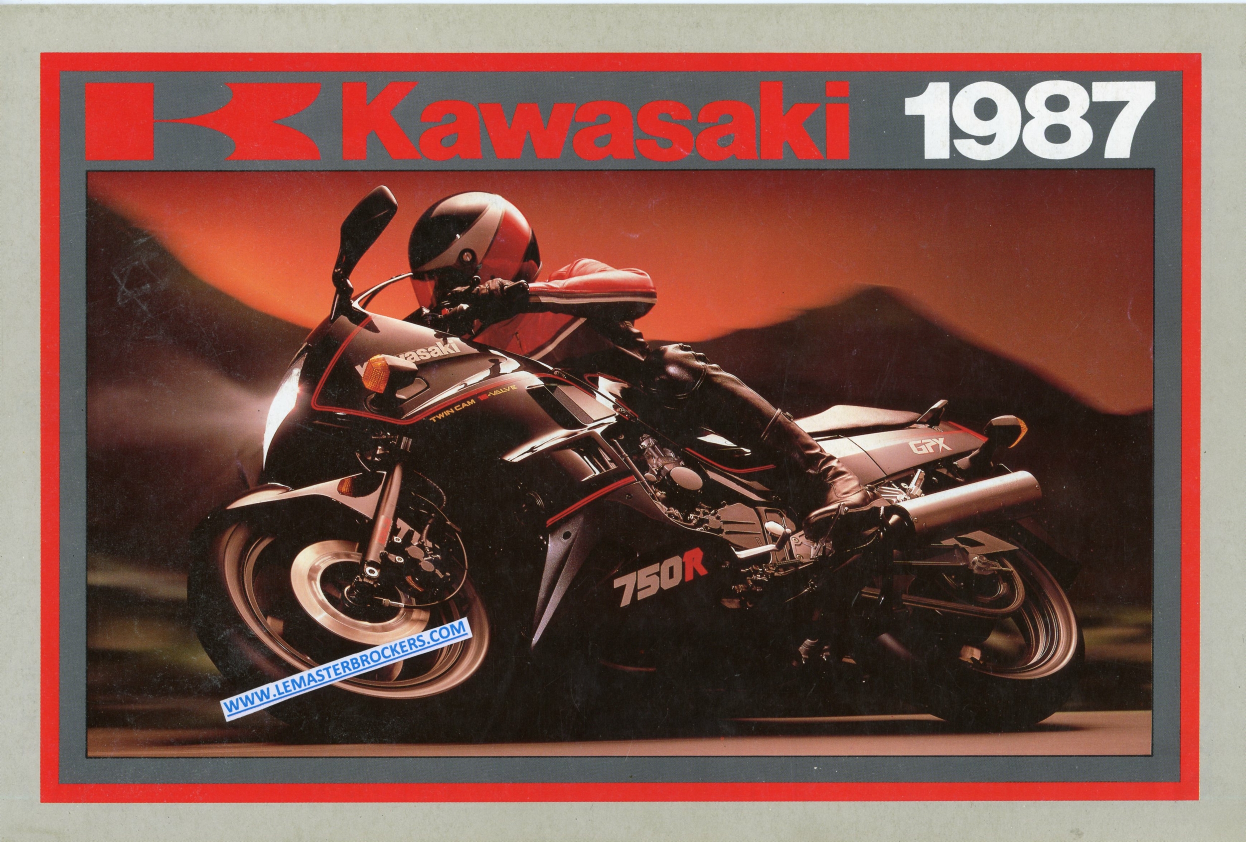 BROCHURE-MOTO-KAWASKI-1987-LTD450-ZX400-KX-KLR-Z1300-AR125-VN750-GTR-GPZ-LEMASTERBROCKERS-PROSPECTUS-MOTORCYCLES