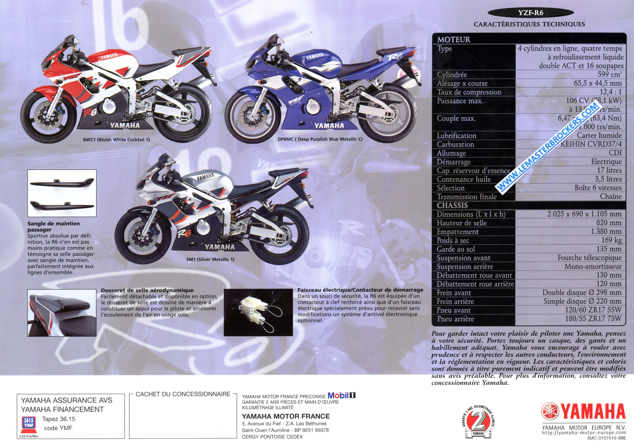 BROCHURE-MOTO-YAMAHA-YZF-R6-1999-LEMASTERBROCKERS-CATALOGUE-MOTORCYCLES