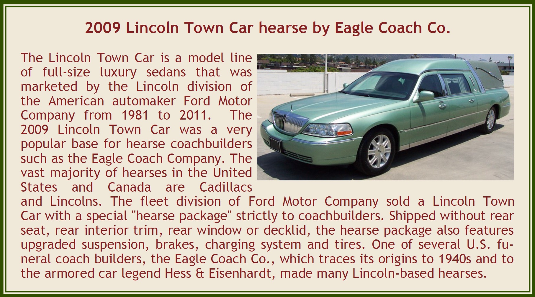 LINCOLN CORBILLARD TOWN CAR PAR EAGLE COACH 2009-EMUS43022A-ESVAL-MODELS-LEMASTERBROCKERS