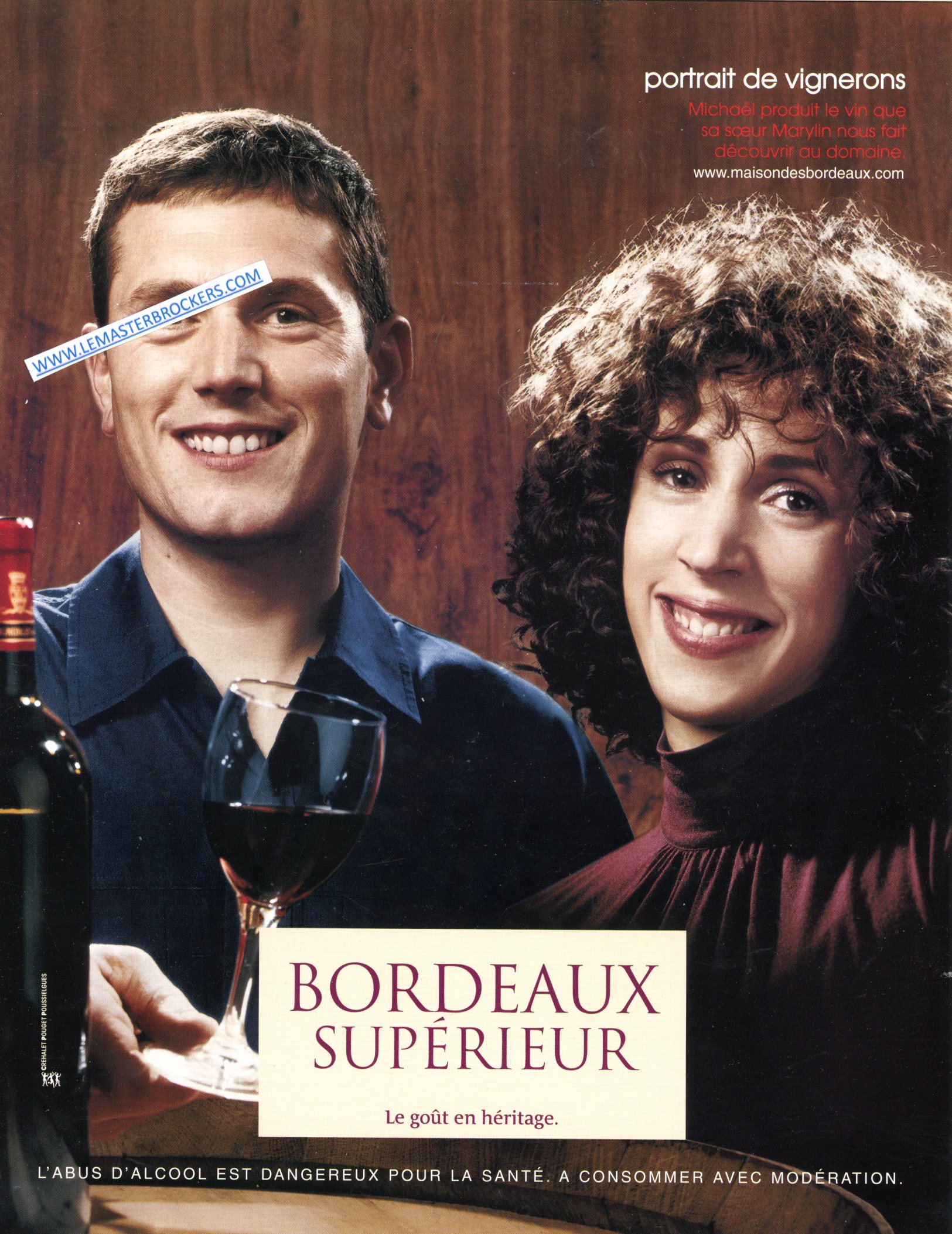 PUBLICITÉ ADVERTISING 2001 PORTRAIT VIGNERONS VIN DE BORDEAUX MICHAEL ET MARYLIN LEMASTERBROCKERS