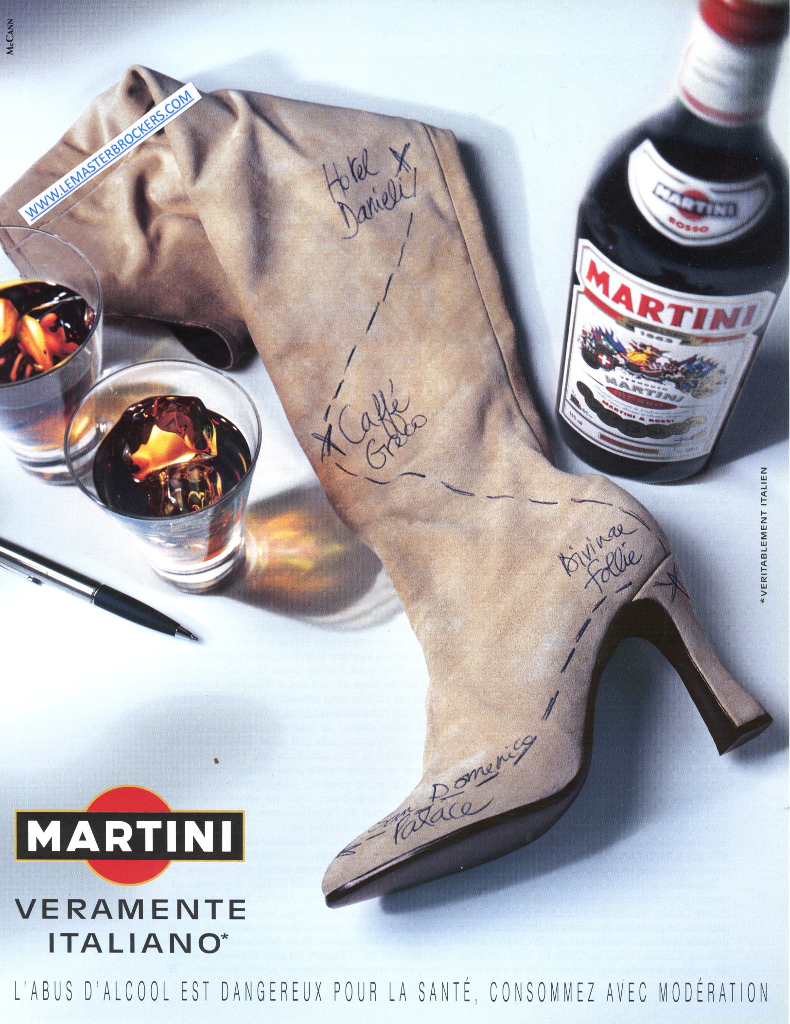 PUBLICITÉ ADVERTISING 2001 MARTINI ROUGE LA BOTTE VERAMENTE ITALIANO