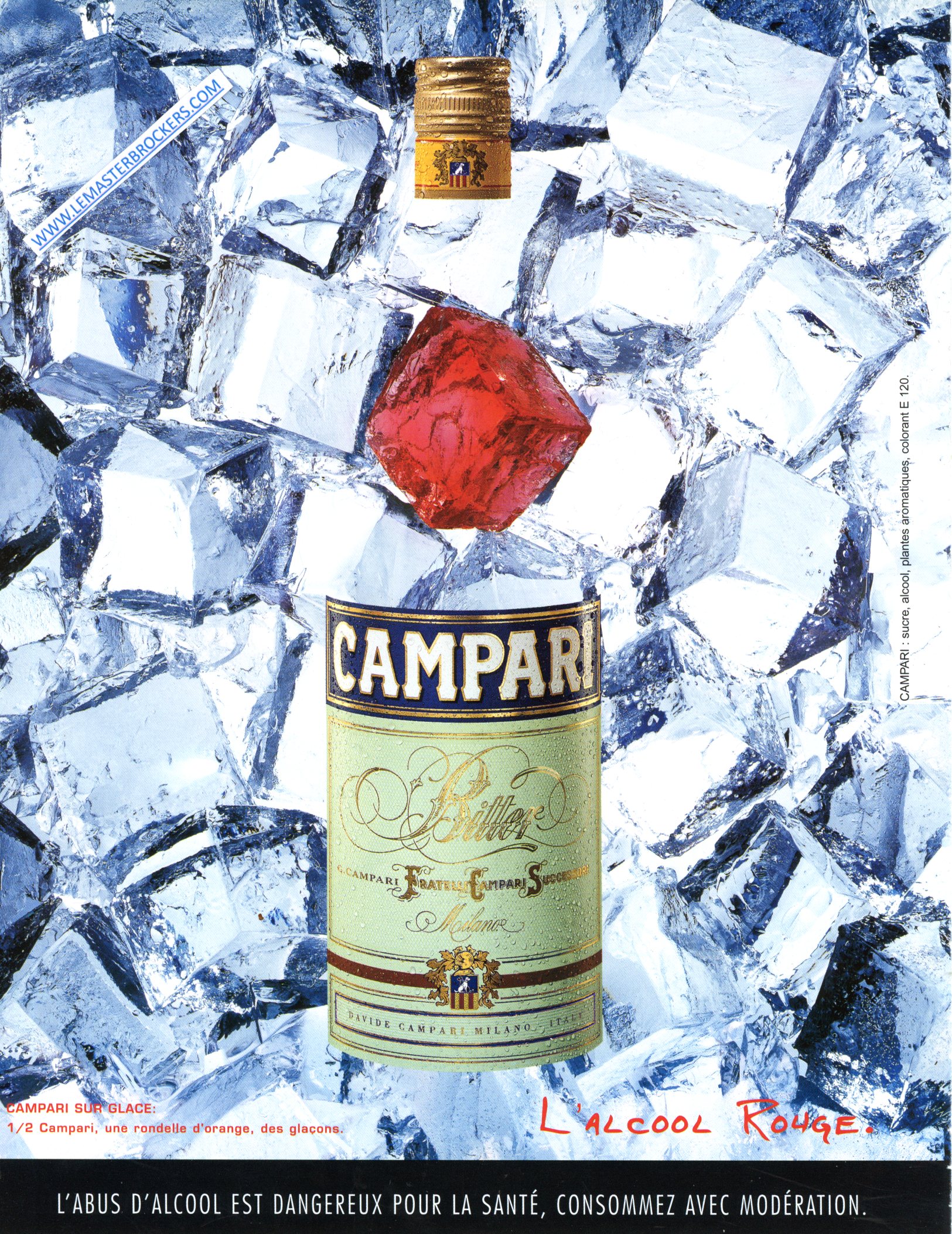 PUBLICITÉ ADVERTISING 2001 CAMPARI SUR GLACE ALCOOL ROUGE LEMASTERBROCKERS