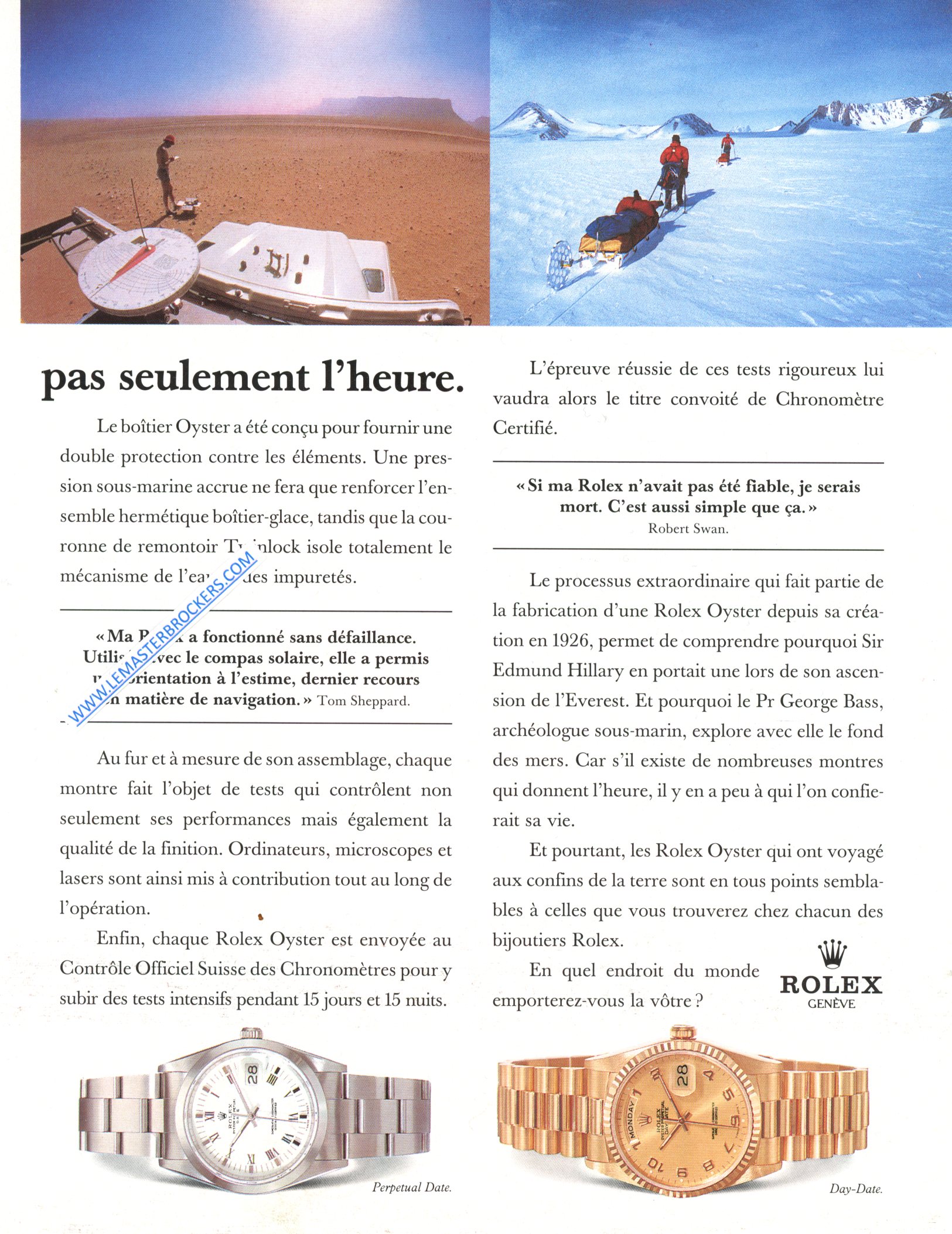 PUBLICITÉ ADVERTISING 1993 MONTRE ROLEX PERPETUAL DATE DAY-DATE DATEJUST  LEMASTERBROCKERS