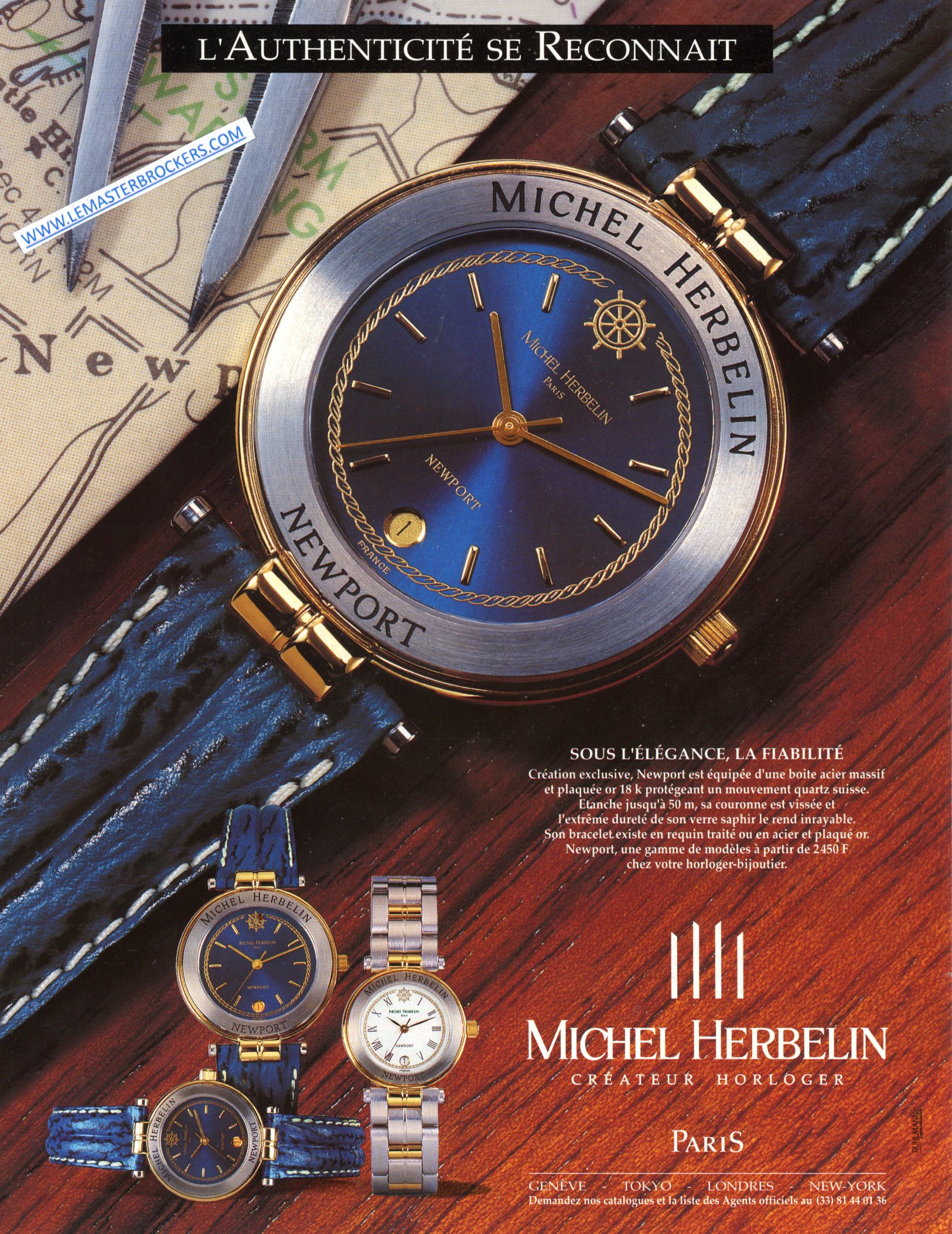 PUBLICITÉ ADVERTISING 1993 MICHEL HERBELIN MONTRE NEWPORT  LEMASTERBROCKERS