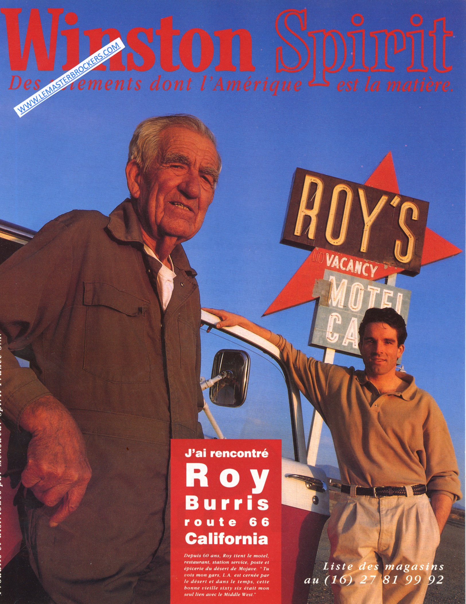 PUBLICITÉ ADVERTISING 1993 WINSTON SPIRIT ROY BURRIS ROUTE 66 CALFORNIA LEMASTERBROCKERS