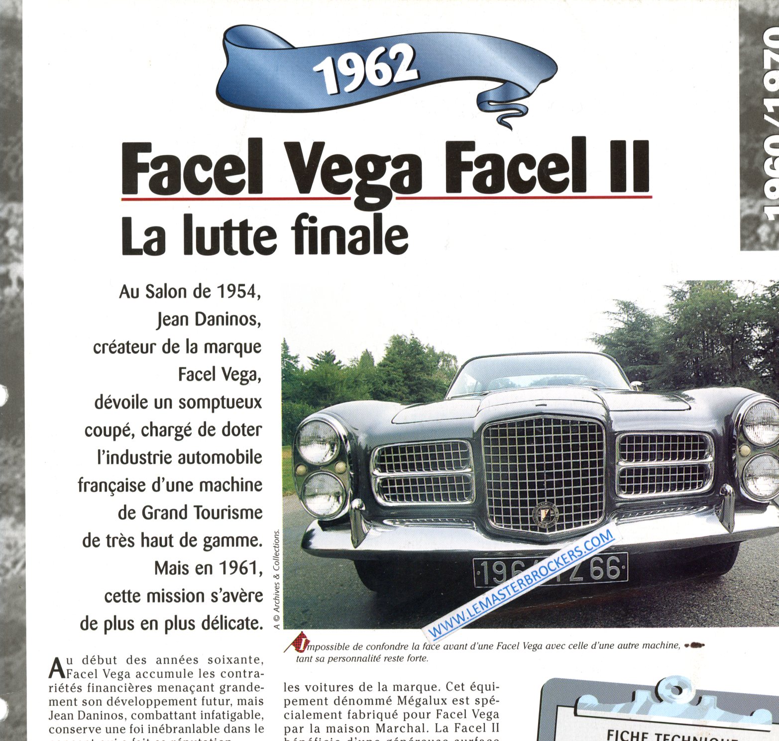 FICHE AUTO FACEL VEGA 2 LEMASTERBROCKERS