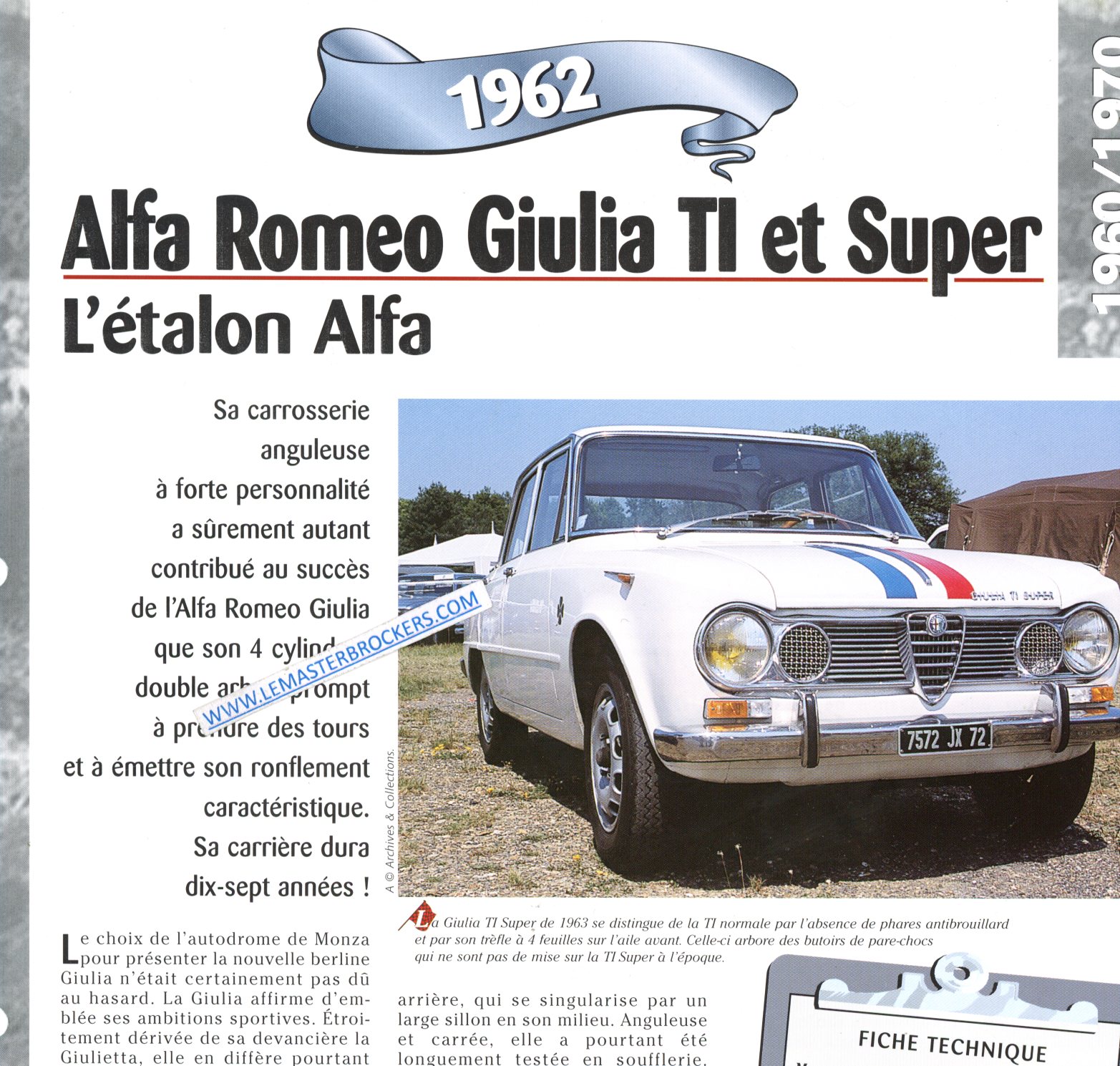 FICHE AUTO ALFA ROMEO GIULIA TI 1963 LEMASTERBROCKERS