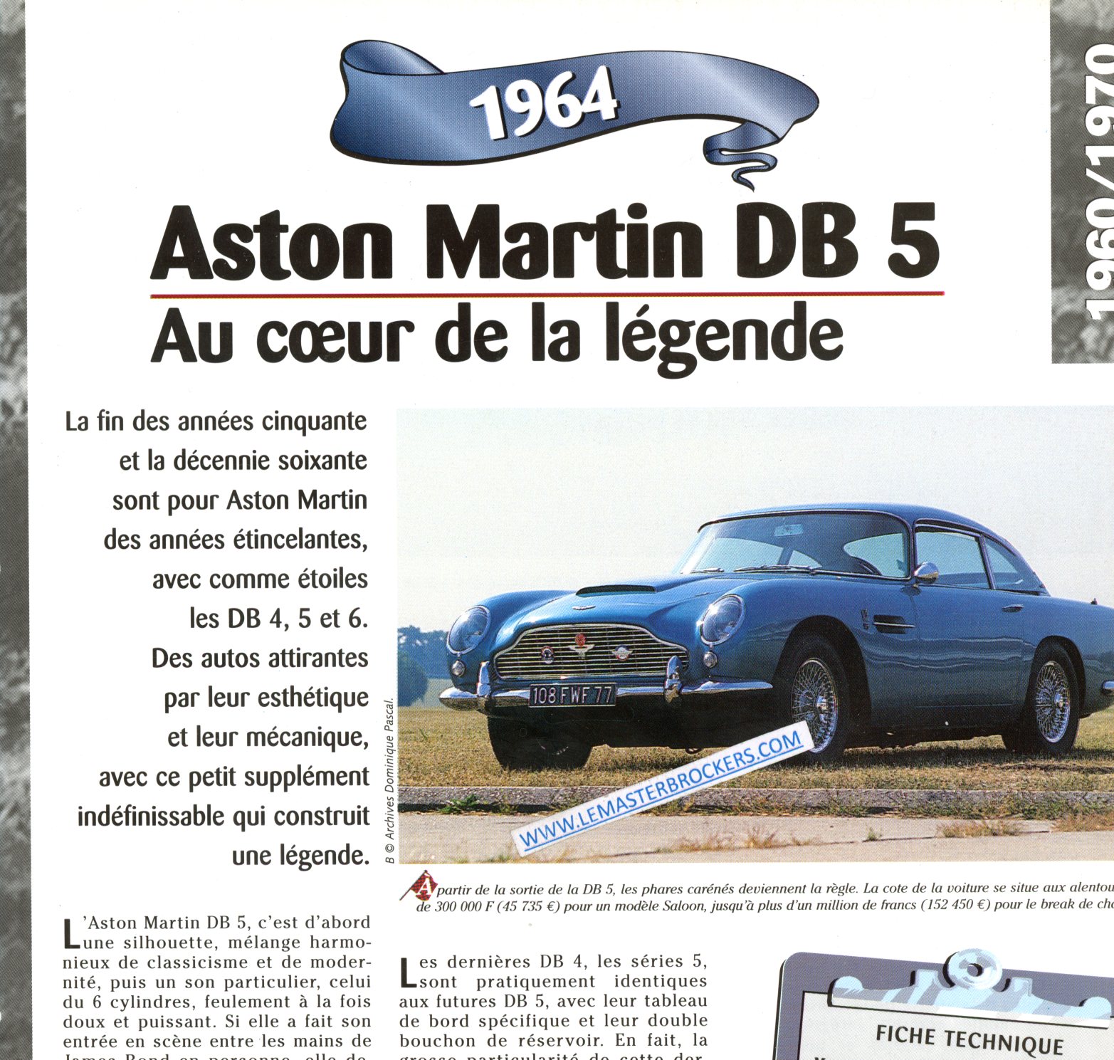 FICHE AUTO ASTON MARTIN DB5 1964 LEMASTERBROCKERS
