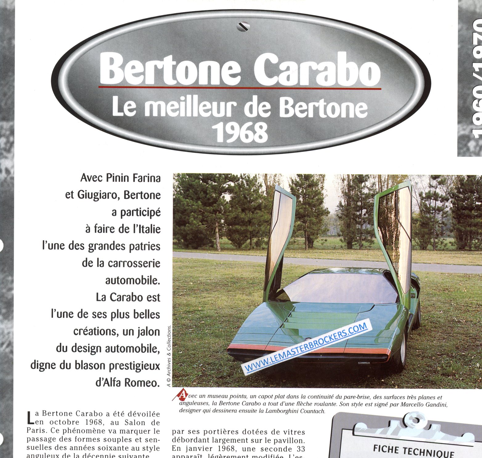 FICHE AUTO BERTONE CARABO 1968 LEMASTERBROCKERS