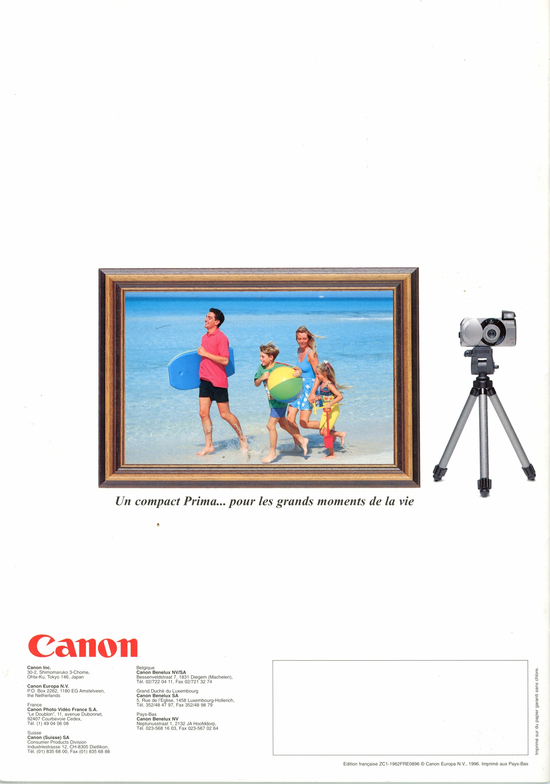 BROCHURE CANON PRIMA APPAREIL PHOTO 1996