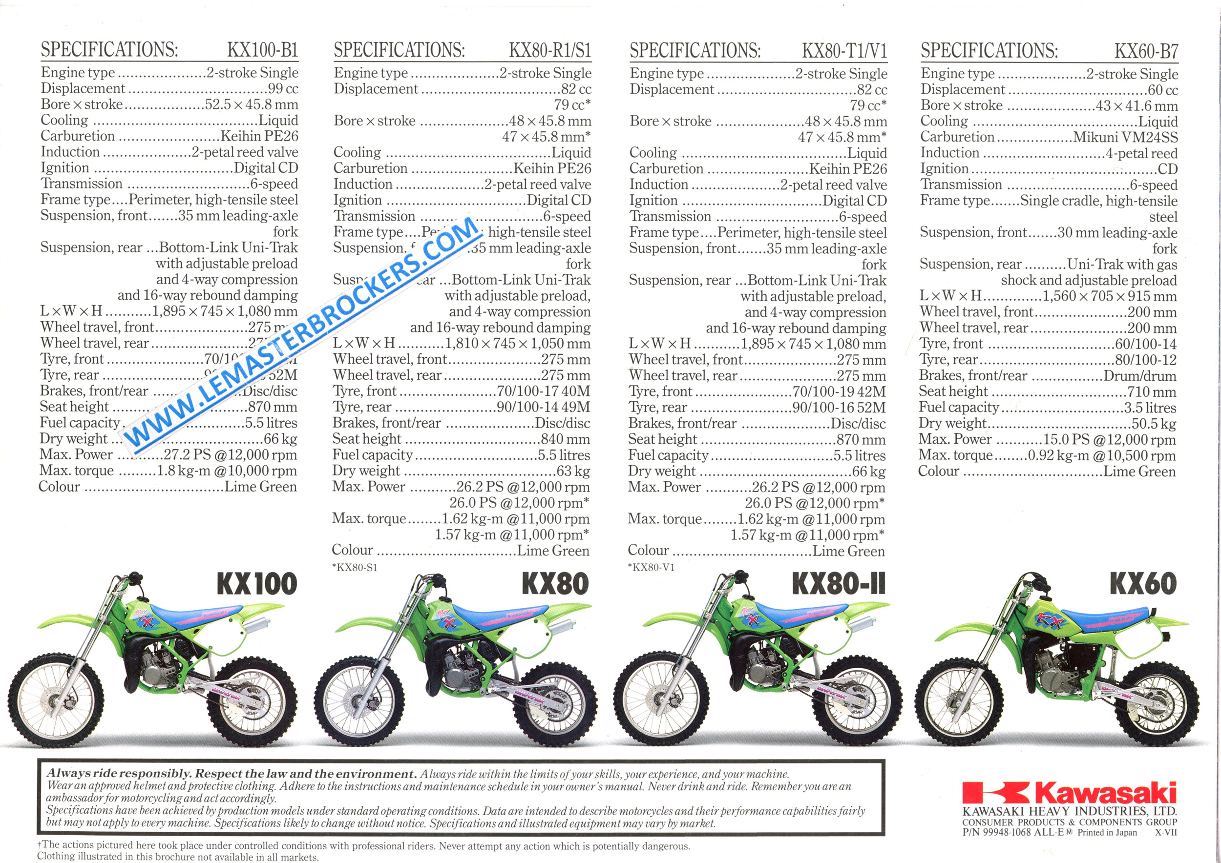 BROCHURE MOTO CROSS KAWASAKI KX60 KX80 KX80II KX100