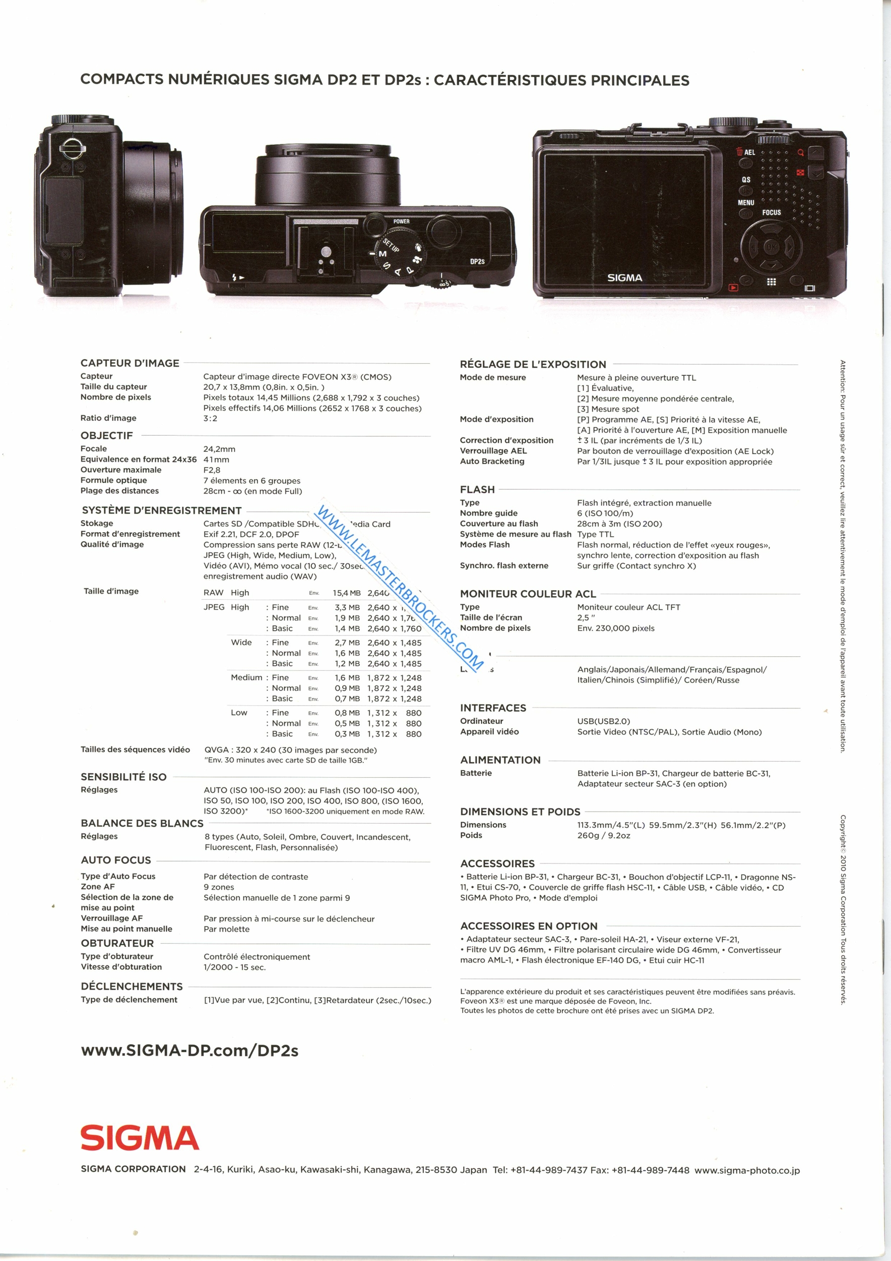 BROCHURE APPAREIL PHOTO SIGMA DP2 ET DP2S