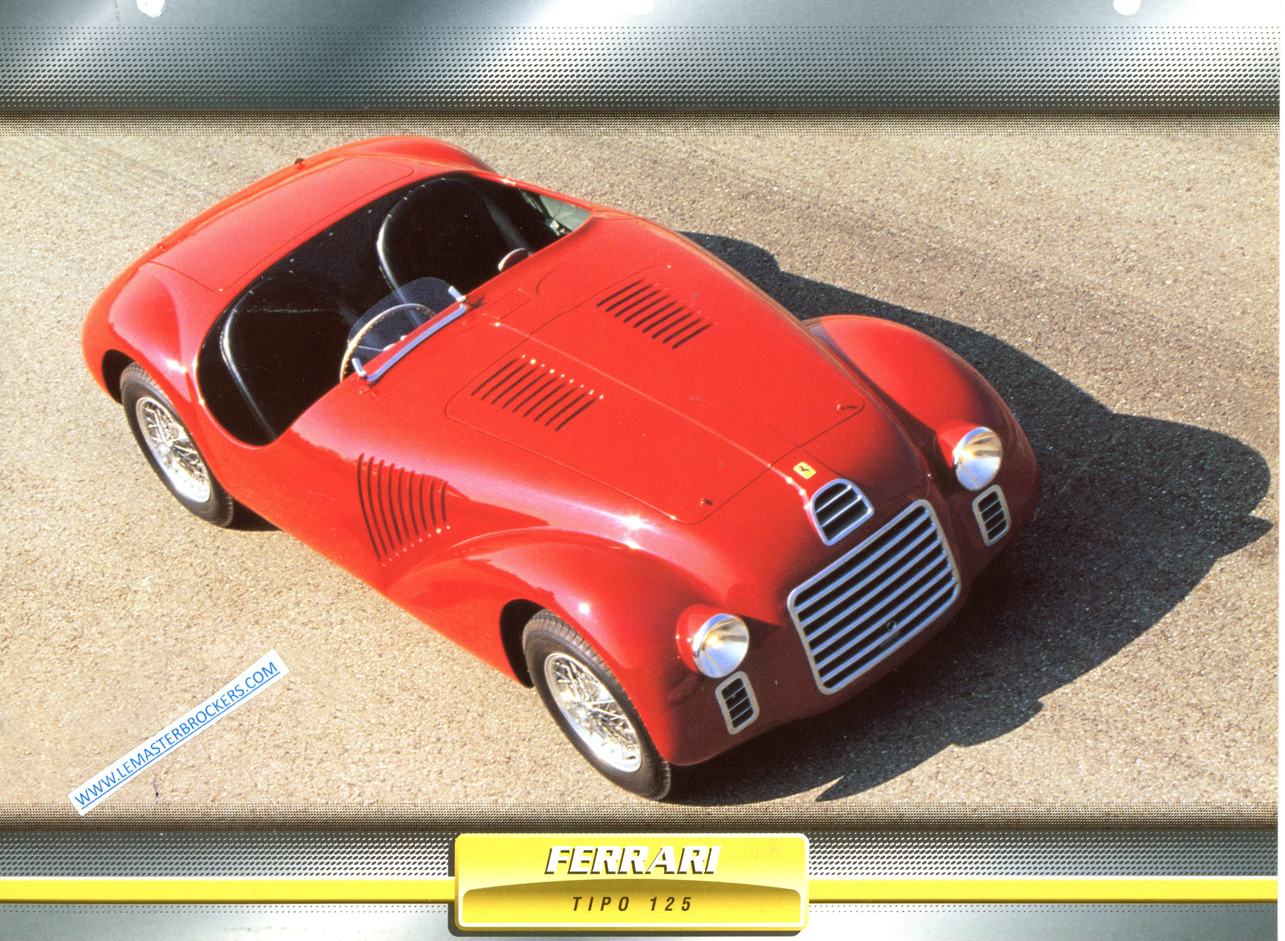 FICHE FERRARI TIPO 125 VOITURE DE SPORT 1947