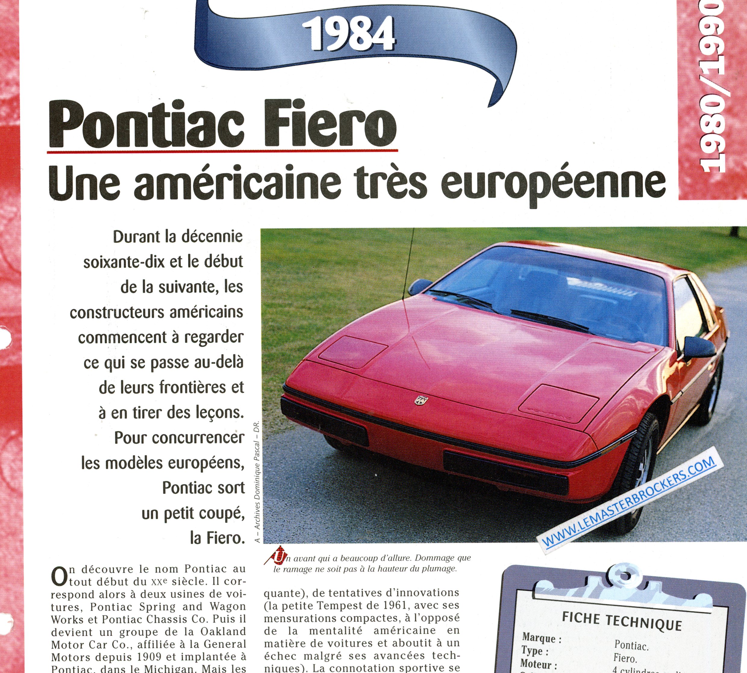 PONTIAC FIERO 1984 FICHE TECHNIQUE