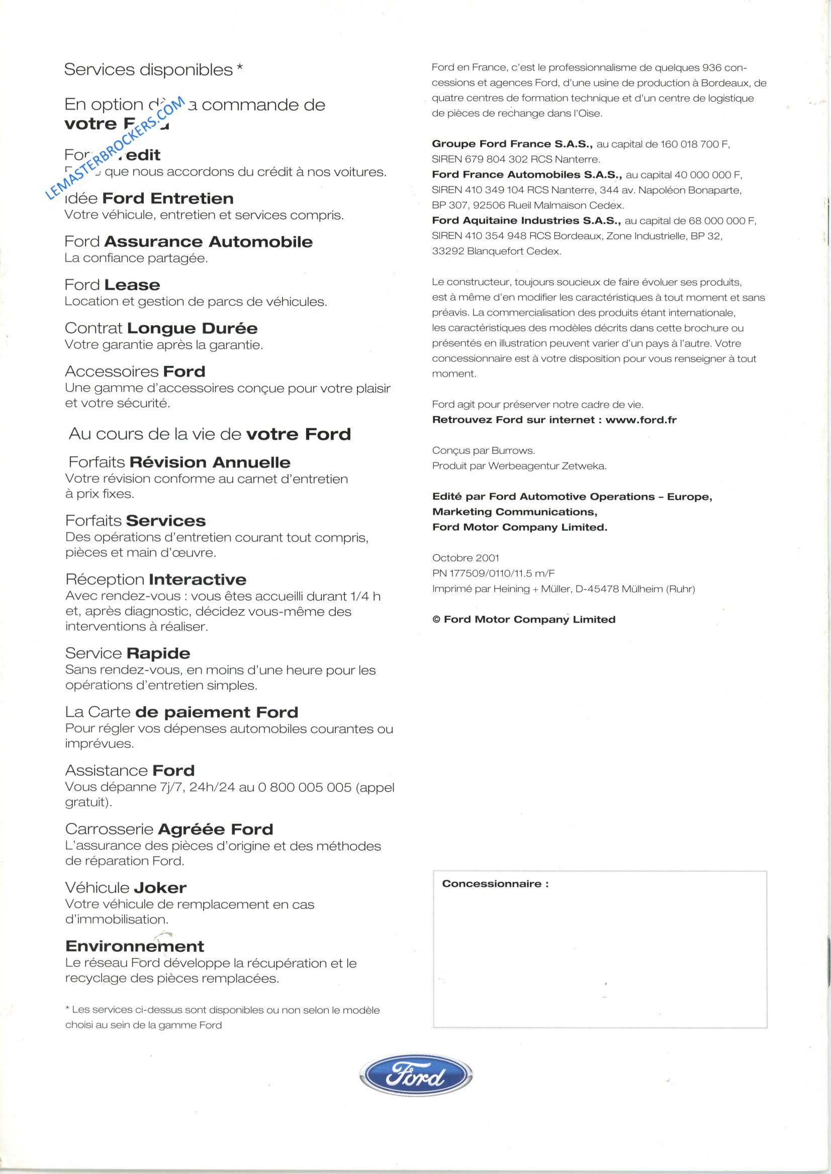 CATALOGUE BROCHURE FORD RANGER XLT 2001