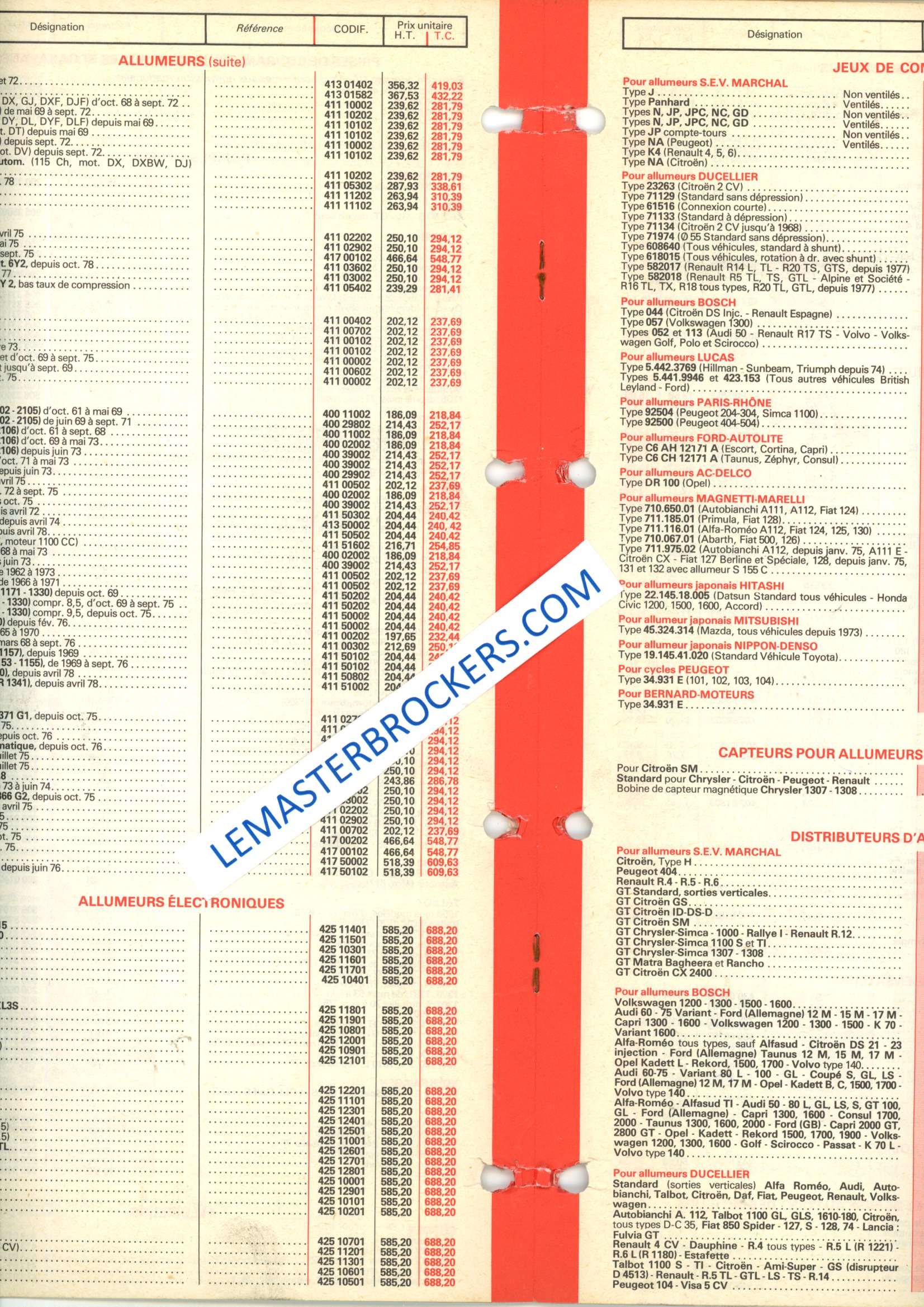 MARCHAL EXTRAIT DU TARIF GENERAL DE BASE 1979