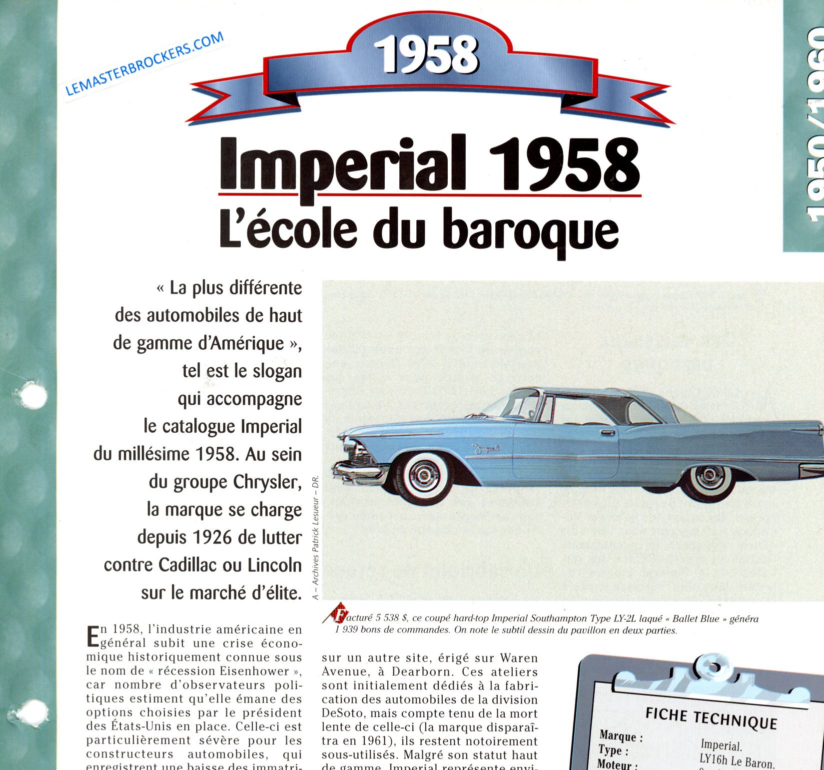 FICHE IMPERIAL 1958 - fiche auto