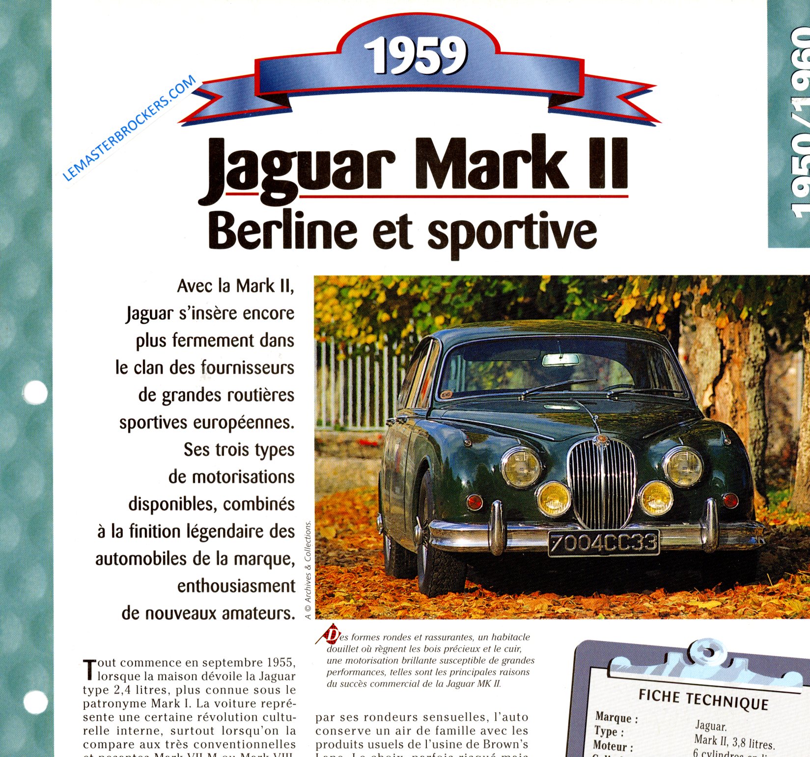 FICHE JAGUAR MARK II 1959 - FICHE AUTO HACHETTE