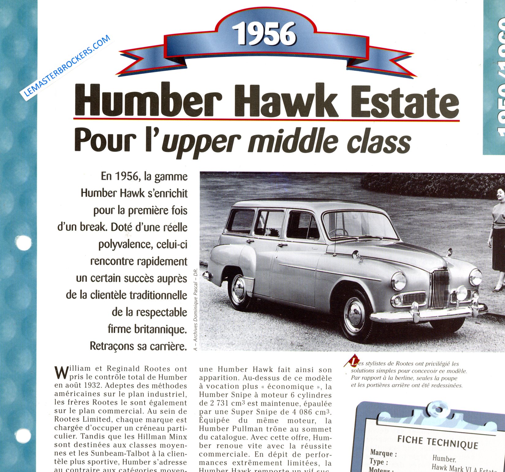 FICHE HUMBER HAWK ESTATE 1956 - fiche auto