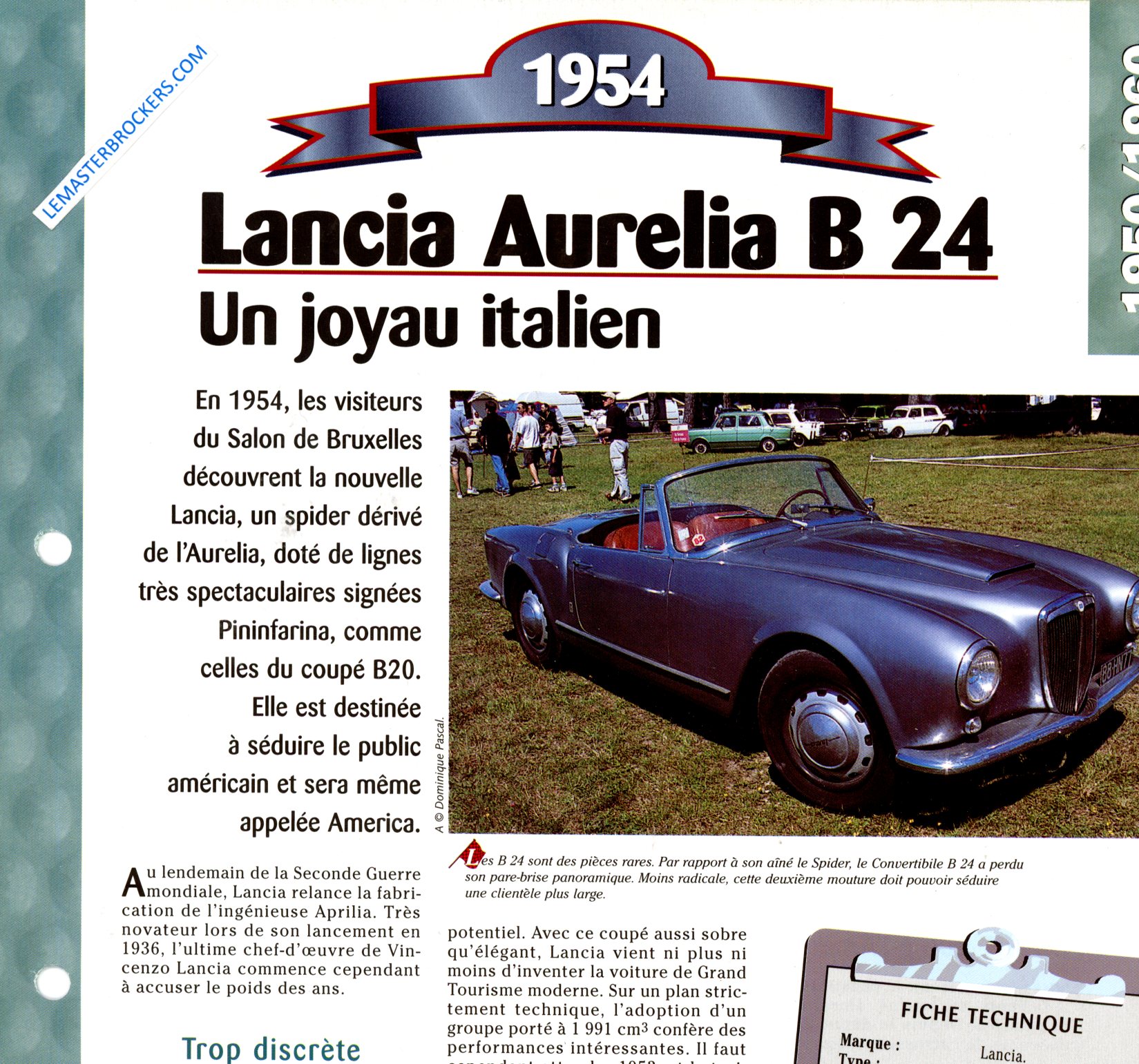 FICHE LANCIA AURELIA B24 1954