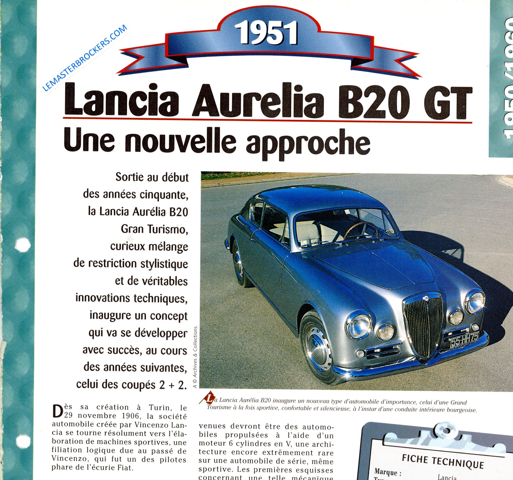 FICHE LANCIA AURELIA B20 GT 1951