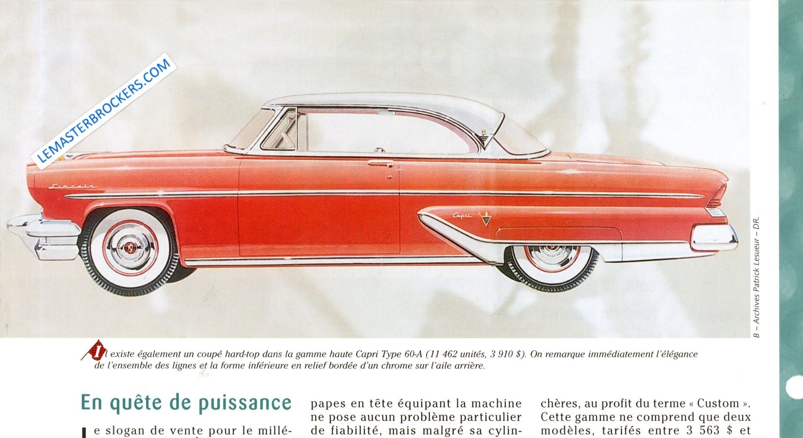 FICHE LINCOLN CONTINENTAL 1958 - FICHE AUTO