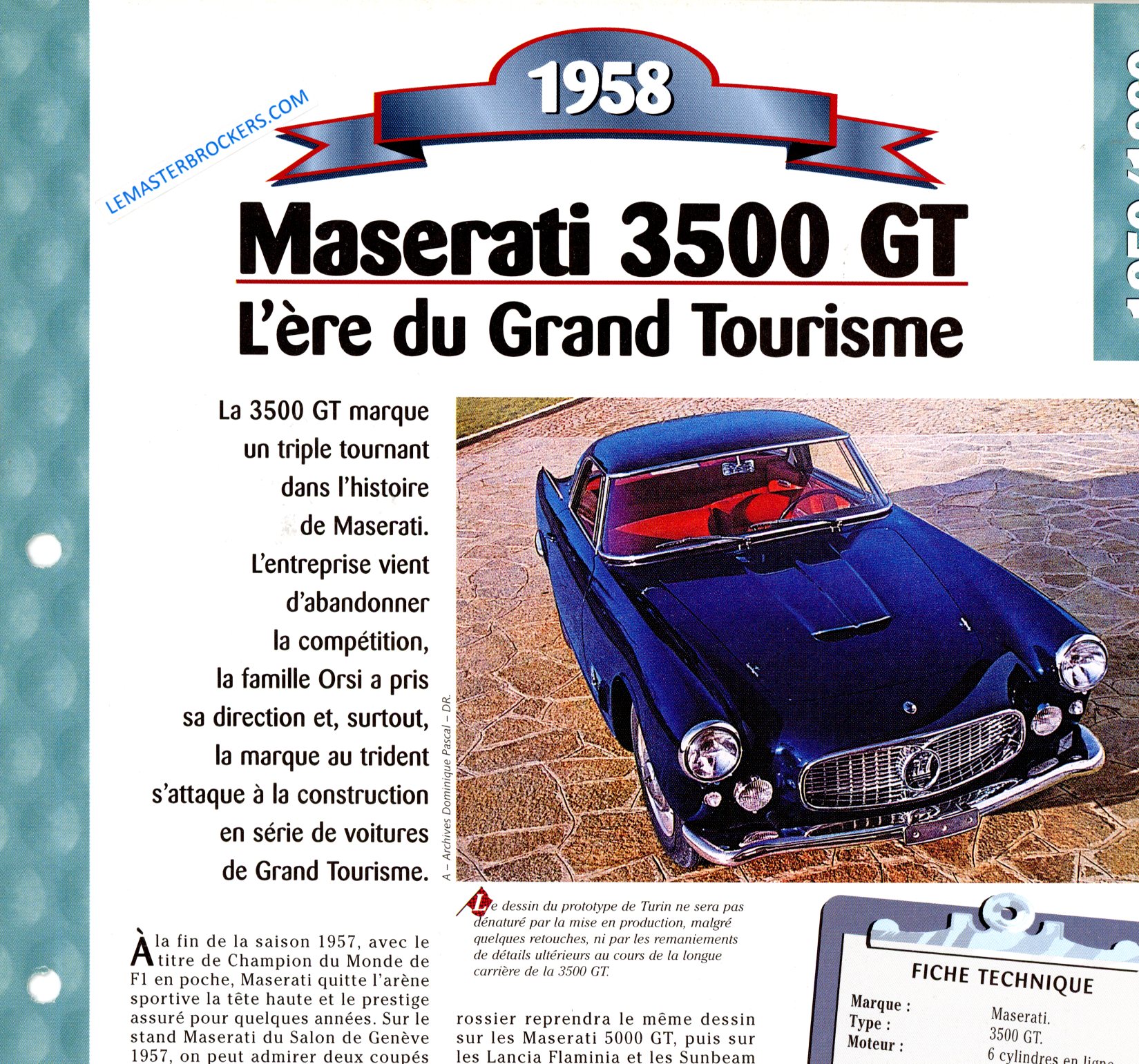 FICHE MASERATI 3500 GT 1958