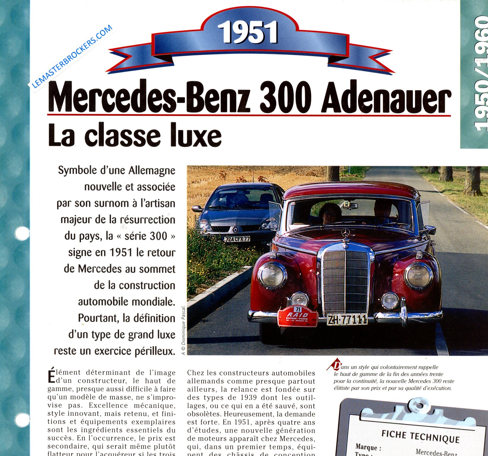 FICHE MERCEDES-BENZ 300 ADENAUER 1951