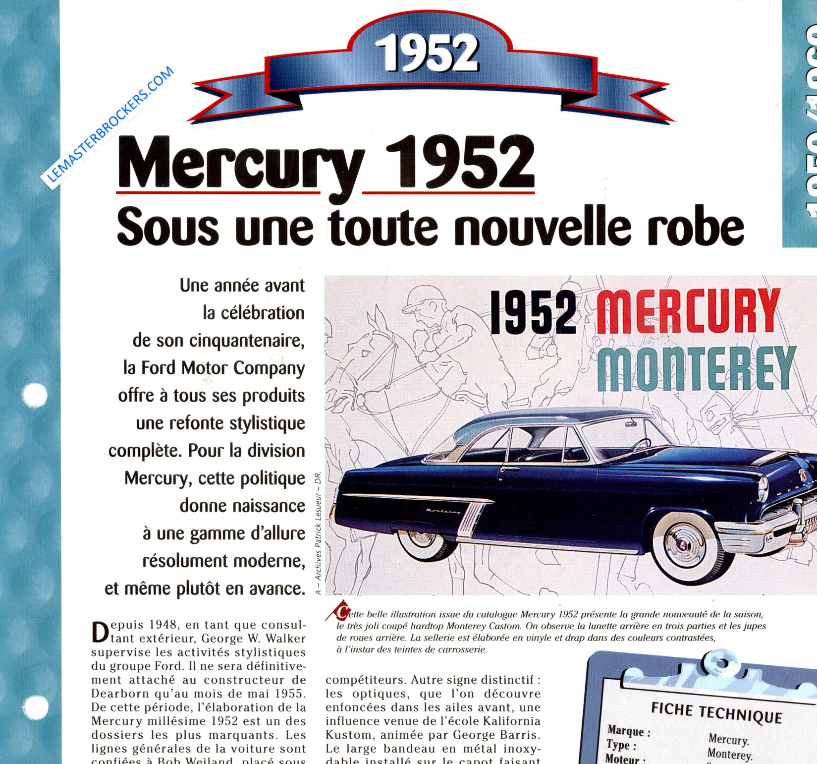 FICHE MERCURY MONTERY 1952