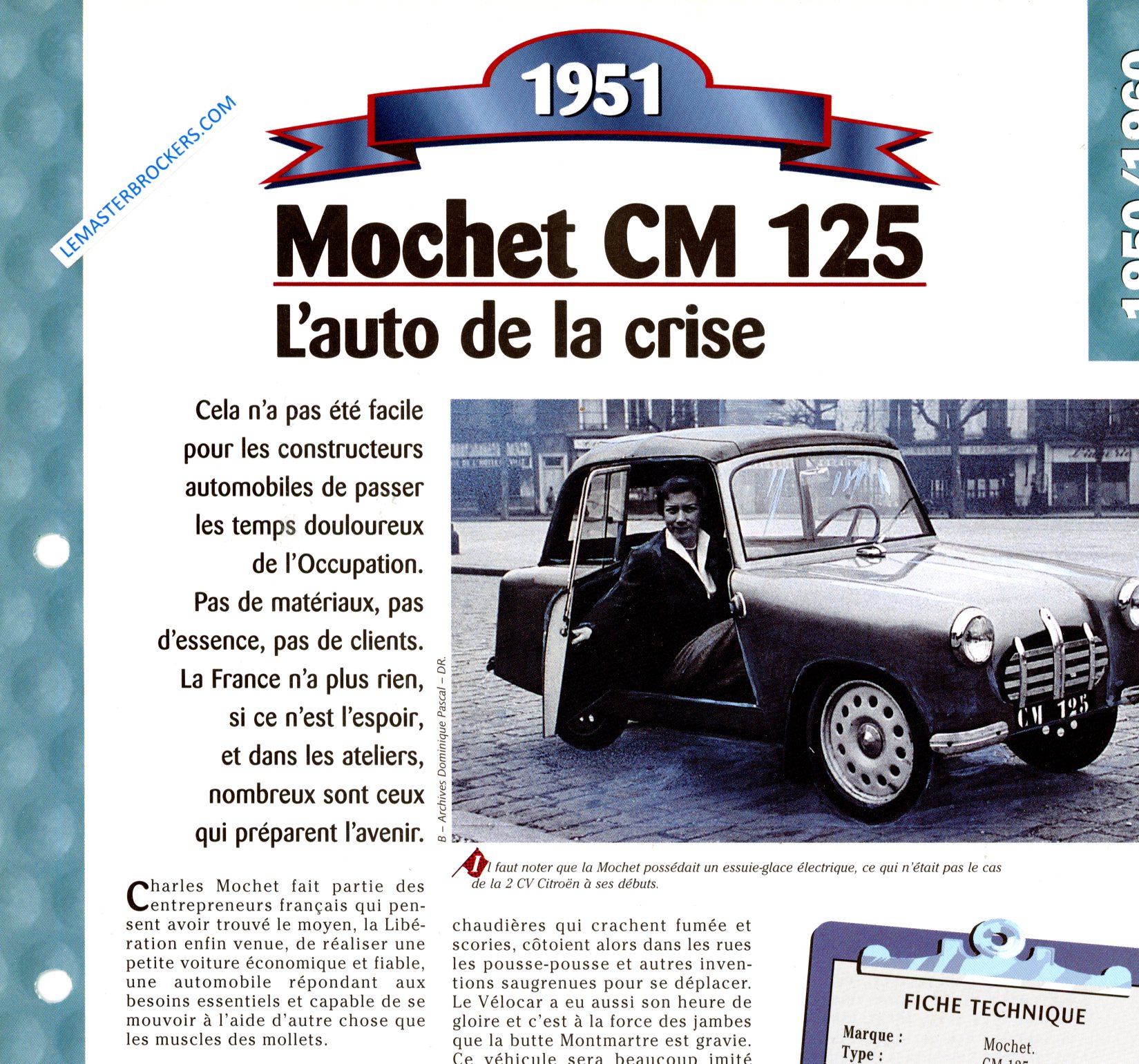 FICHE MOCHET CM125 1951