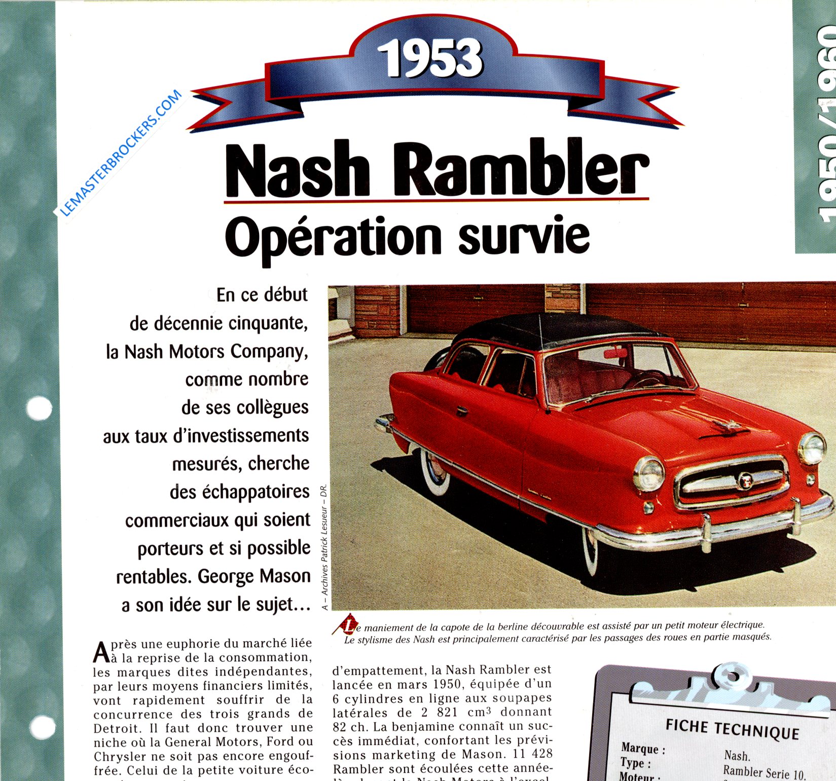 FICHE NASH RAMBLER 1953