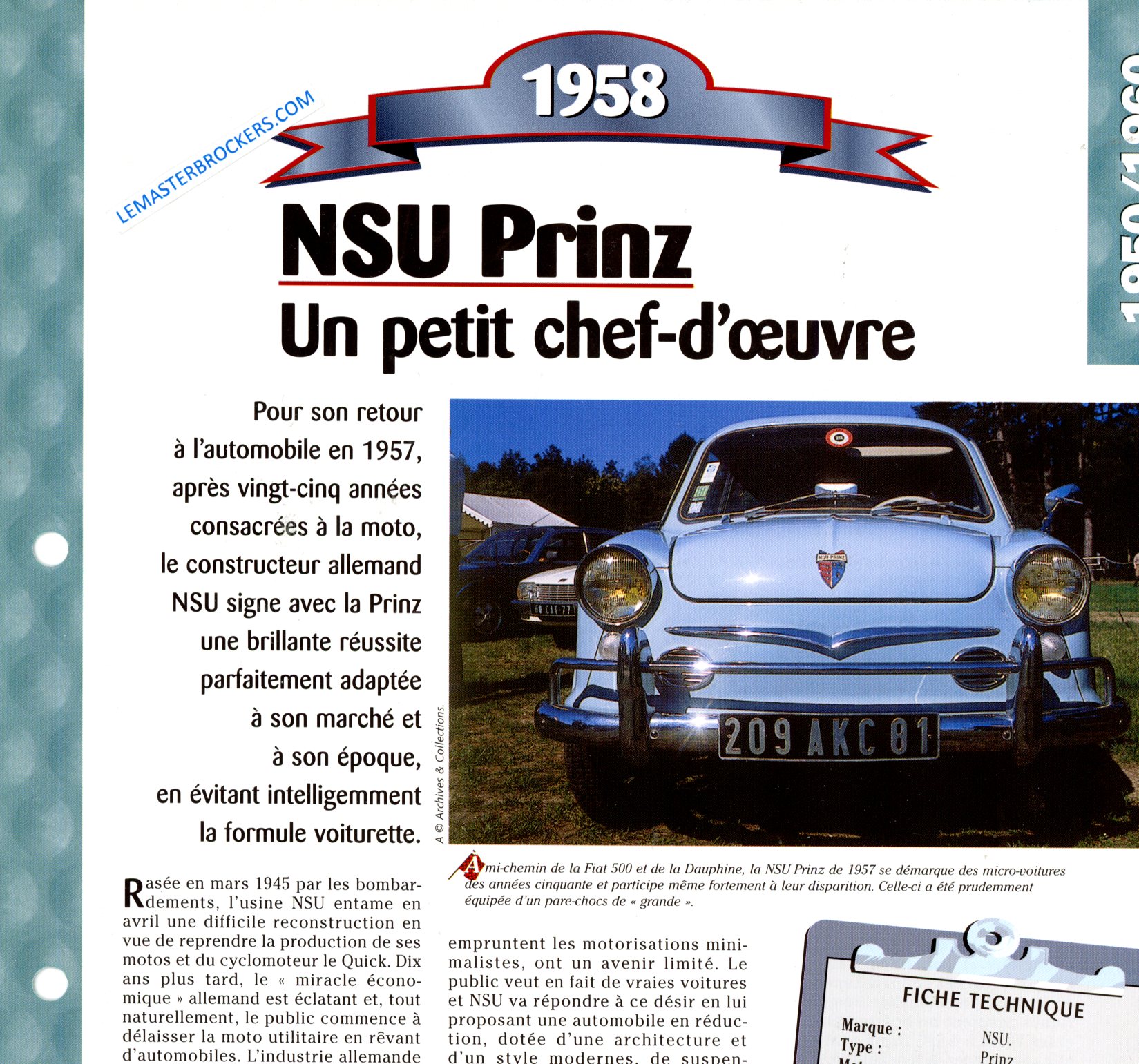 FICHE NSU PRINZ 1958